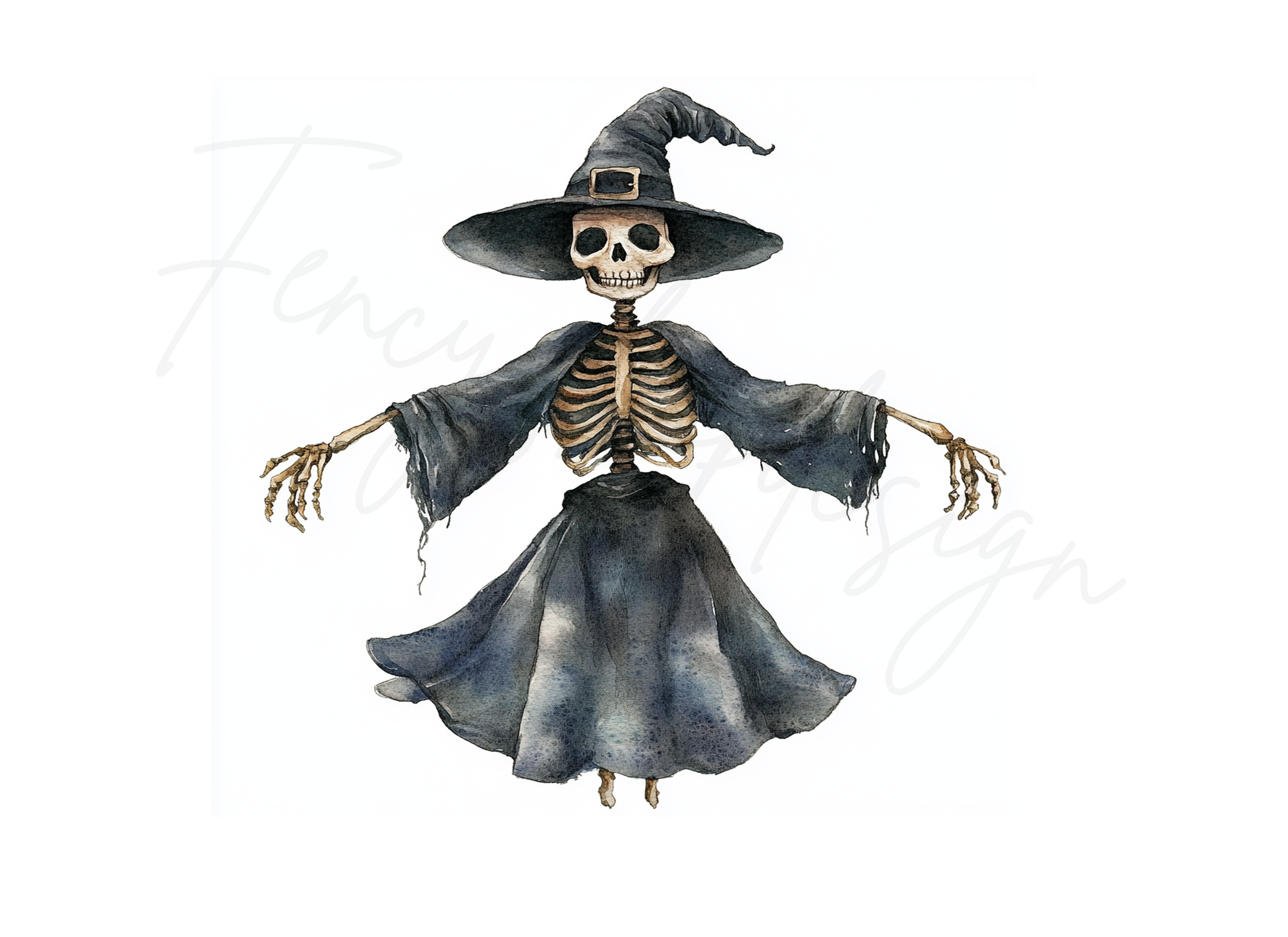 Cute Skeleton Witch with Broom Clipart Bundle