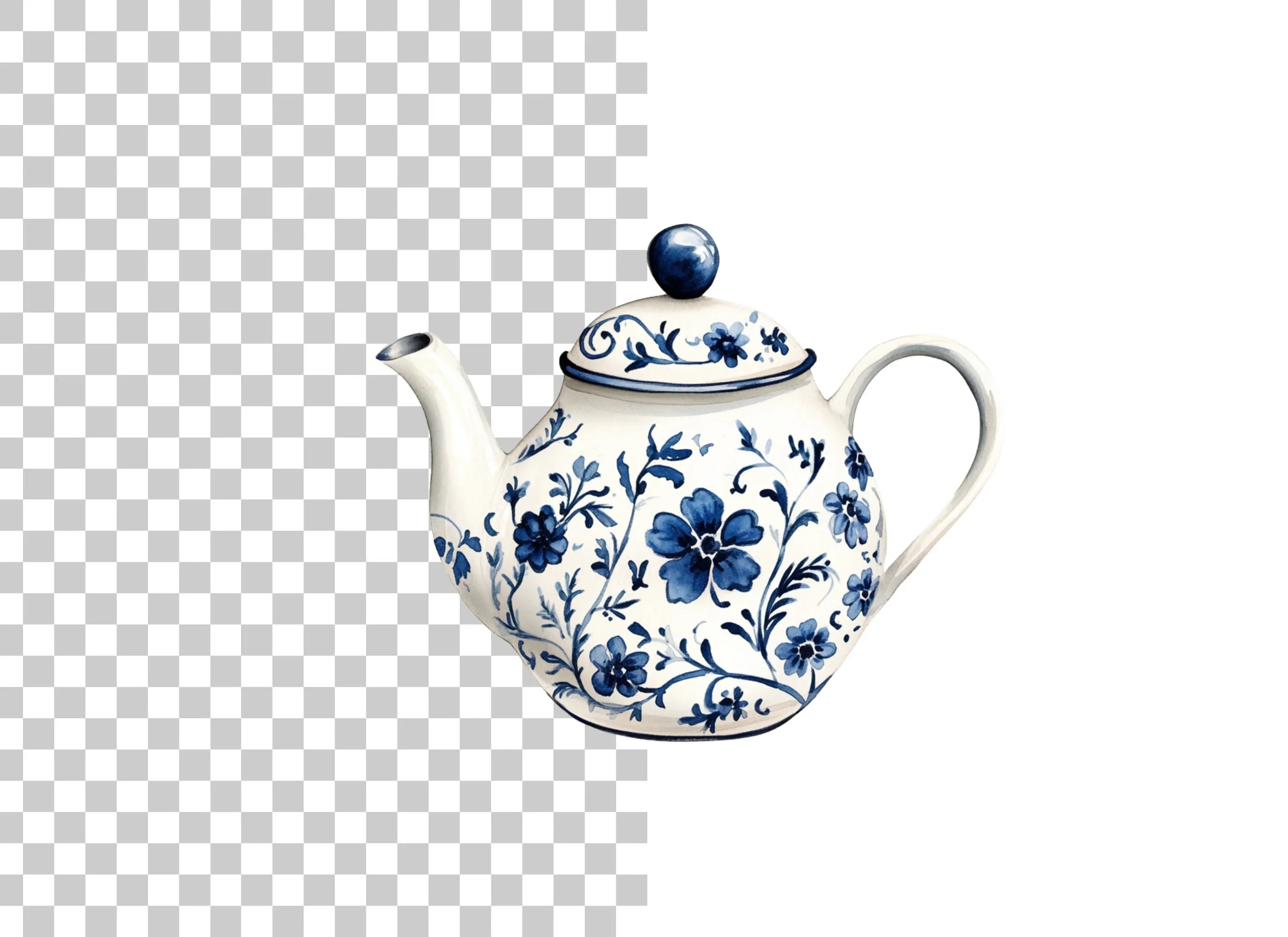 Elegant Blue and White Teapot Clipart Bundle