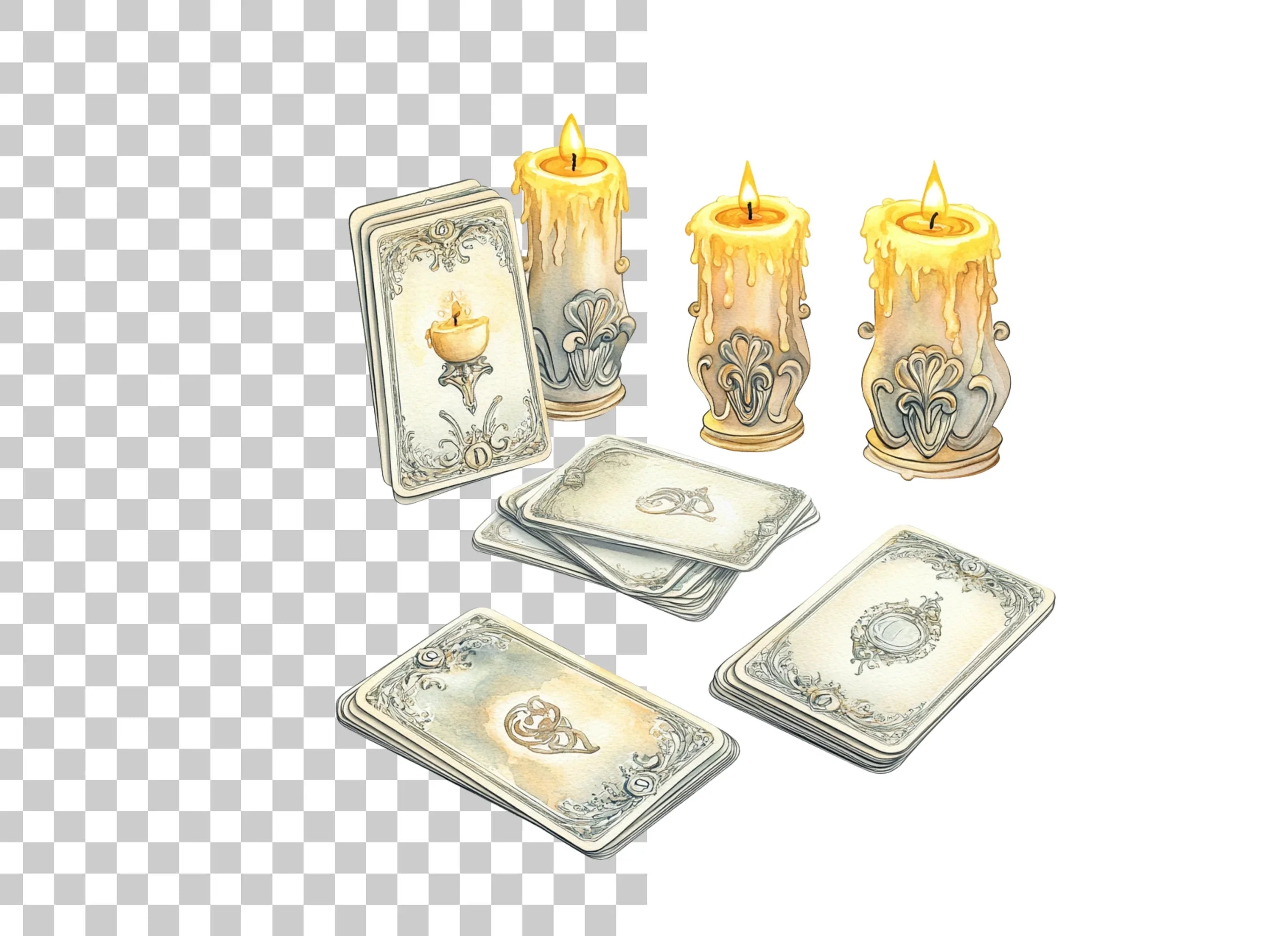 Mystical Tarot Cards and Candles Clipart Bundle