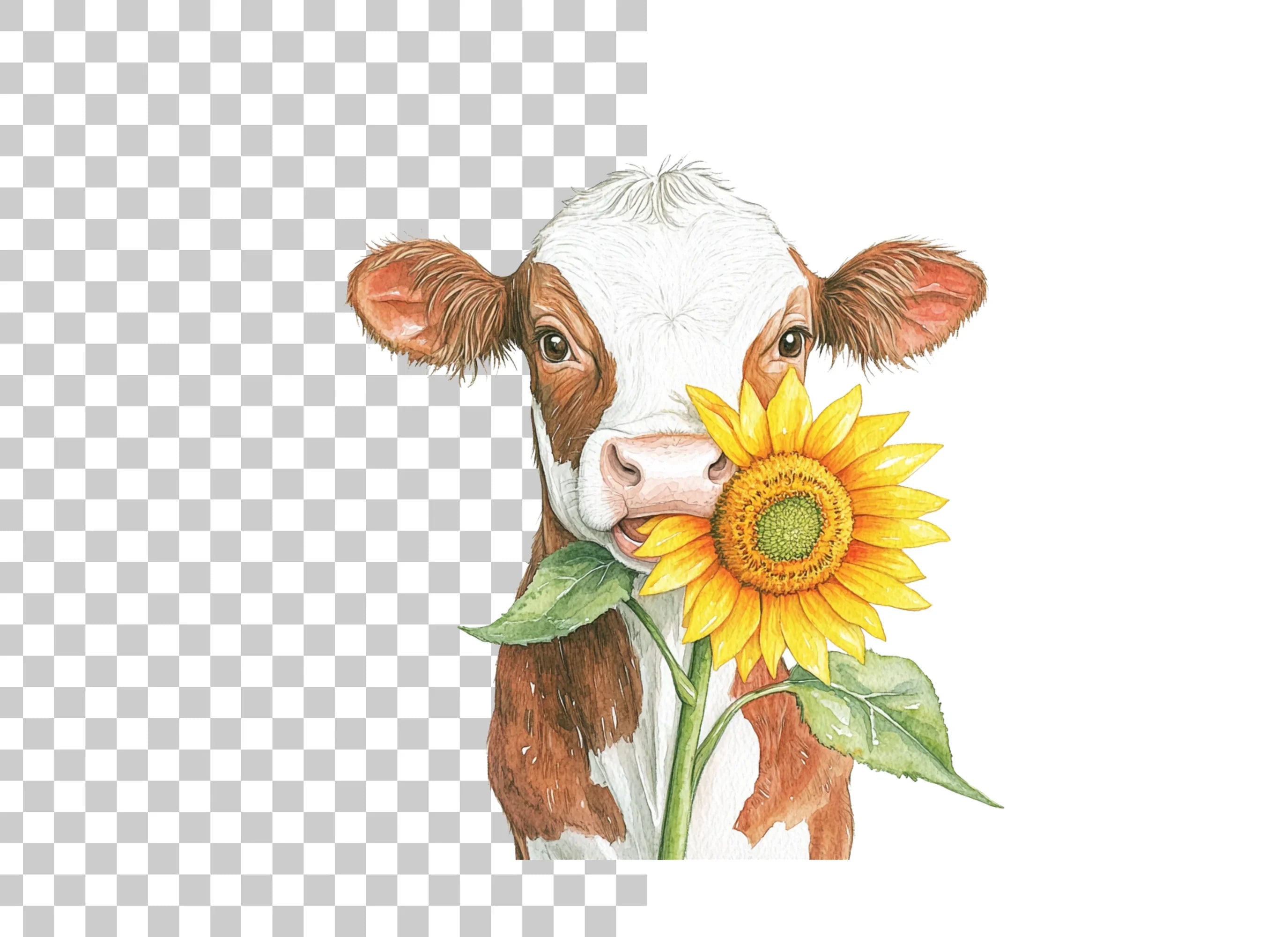 Cute Cow with Sunflower Clipart Bundle