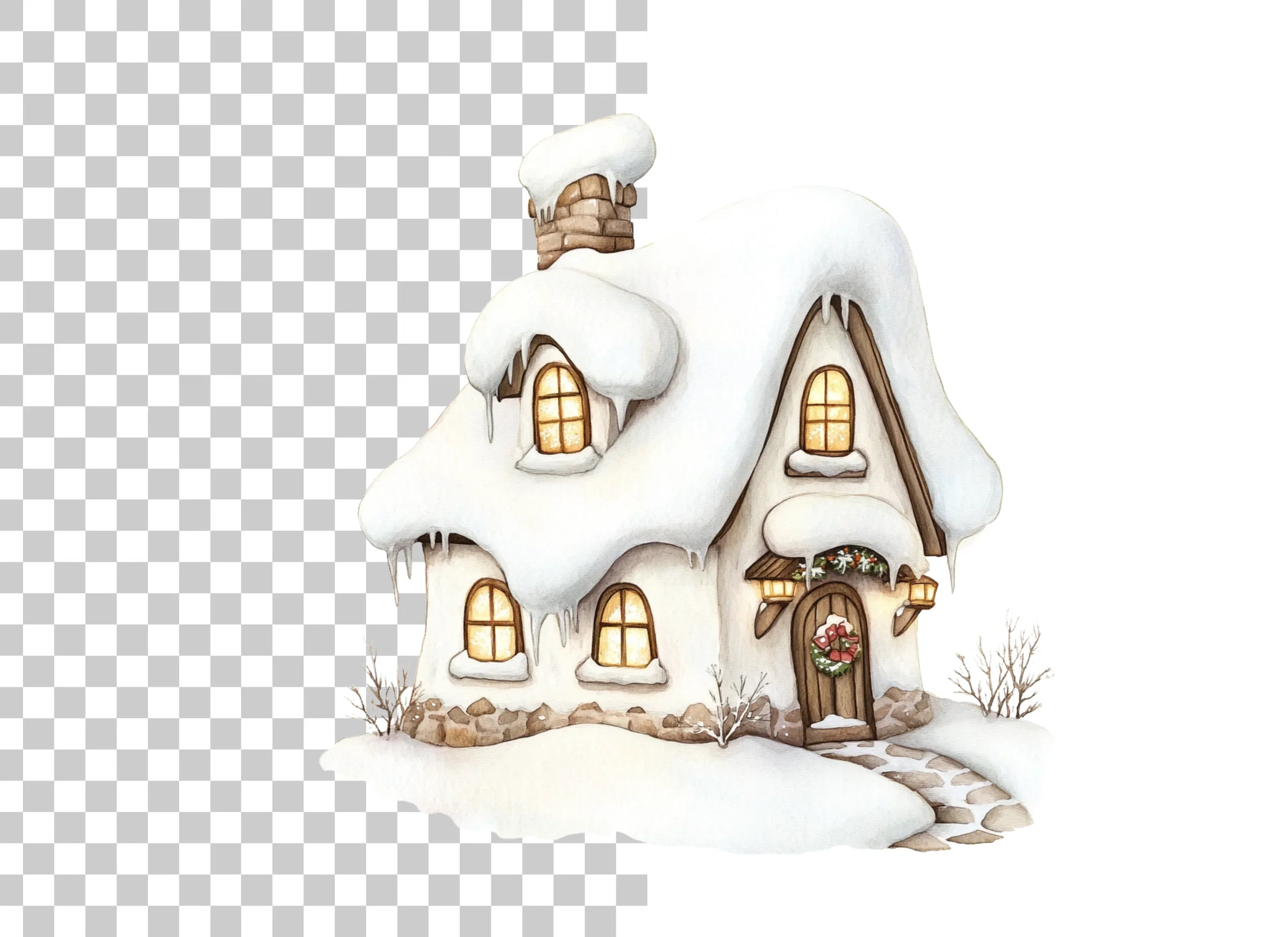 Cozy Winter Cottage Clipart Bundle