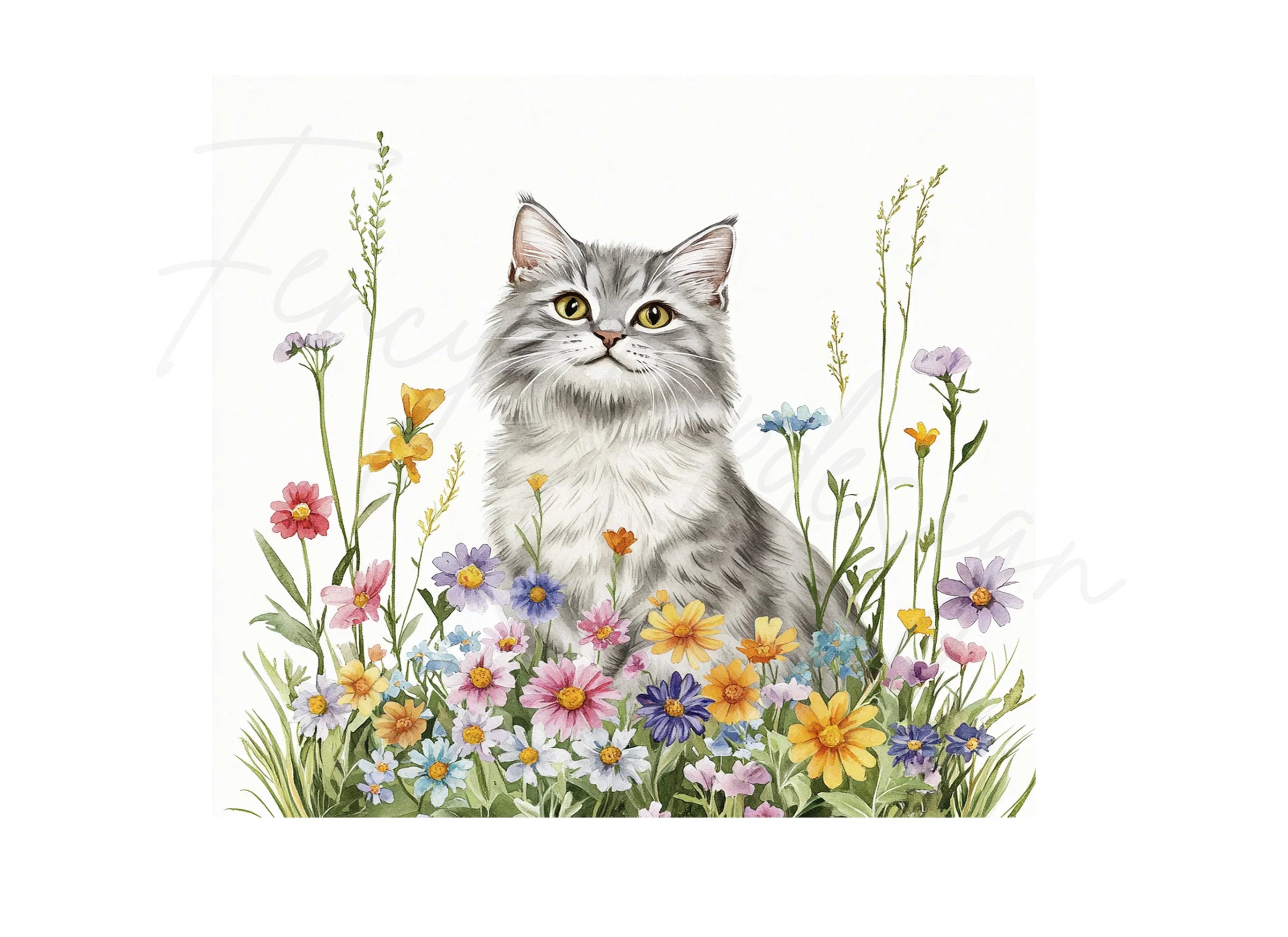 Cats in Wildflower Meadow Clipart Bundle