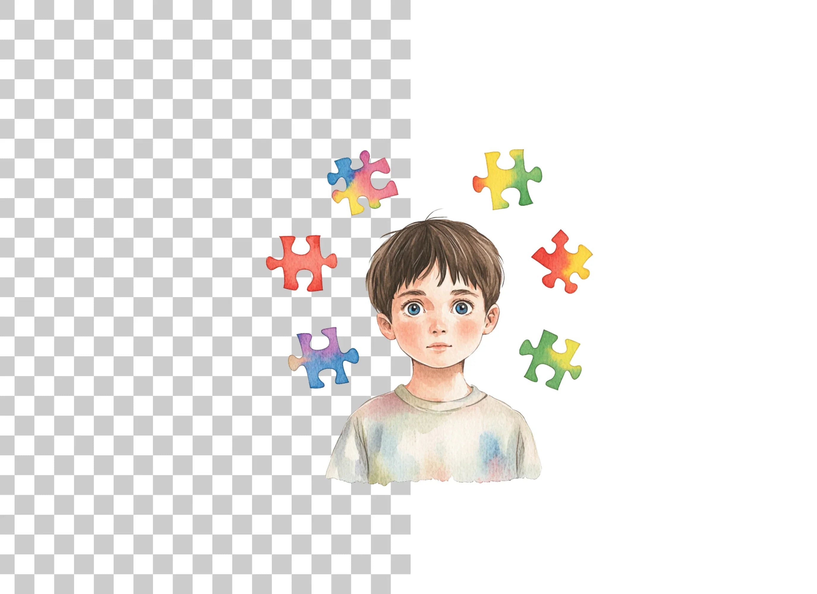 Boy with Puzzle Pieces Clipart Bundle