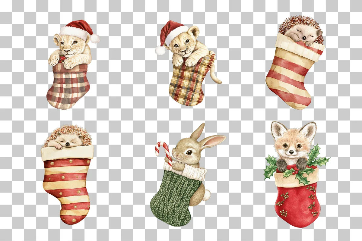 Cute Christmas Animals in Stockings Clipart Bundle - CraftNest - Digital Crafting and Art