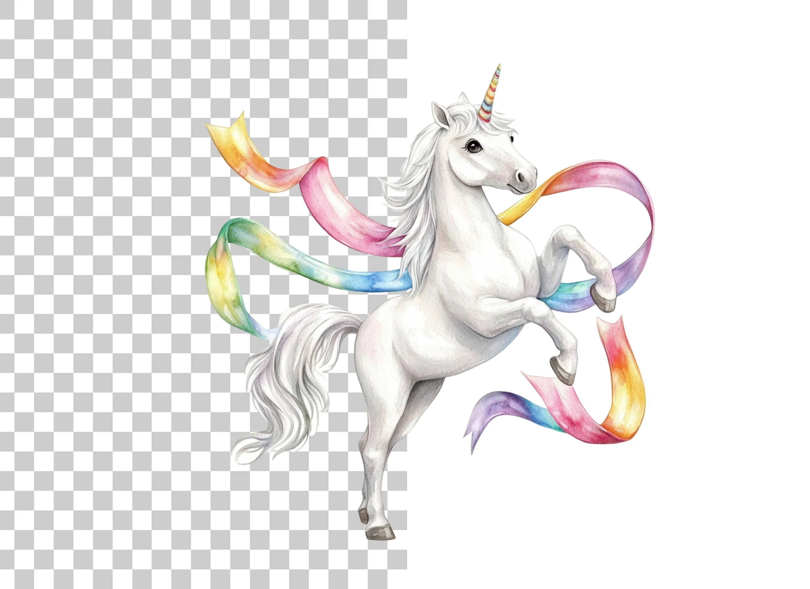 Majestic Unicorns with Rainbow Ribbons Clipart Bundle