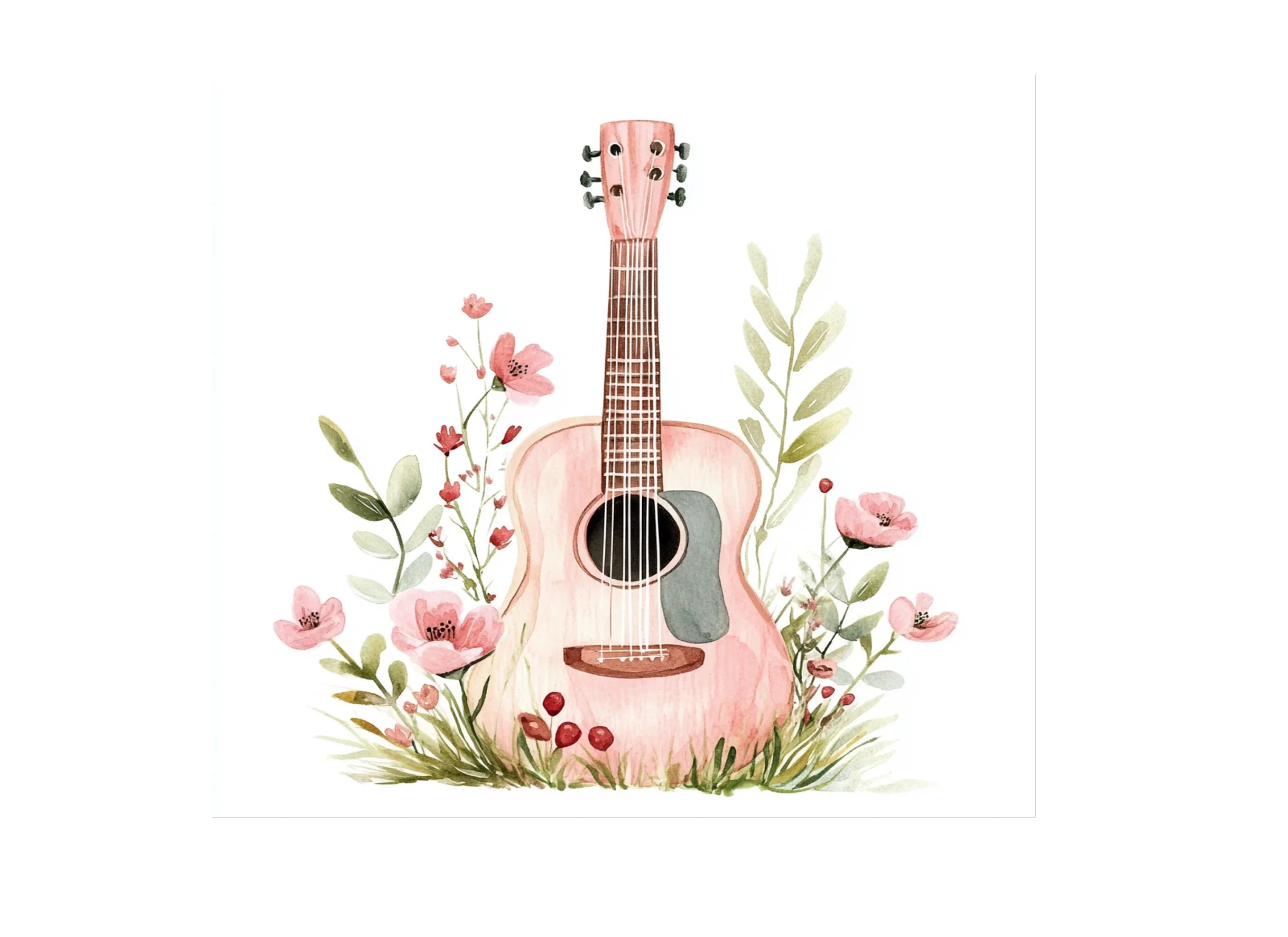 Acoustic Guitar with Flowers Clipart Bundle