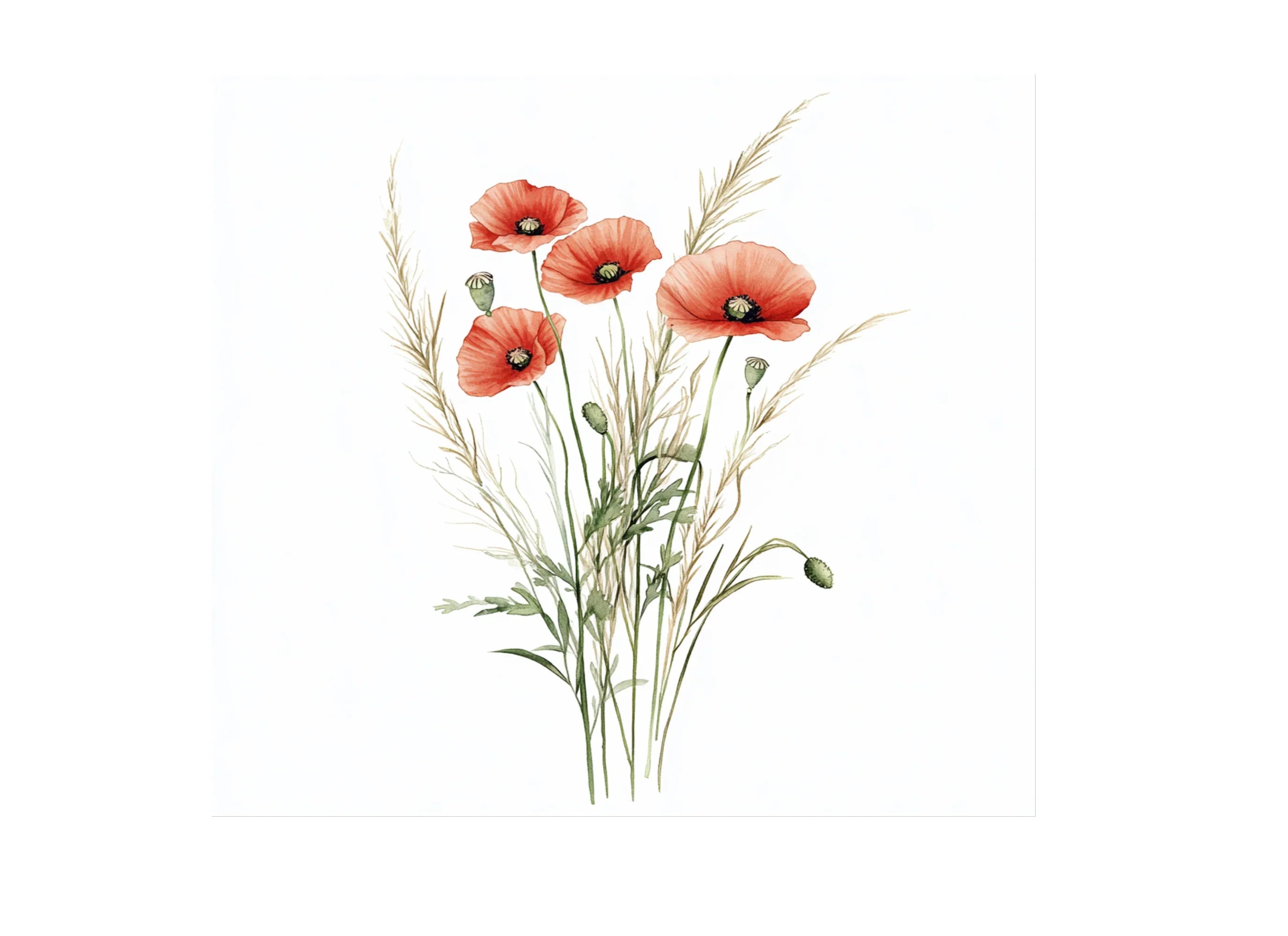 Red Poppy Wheat Field Clipart Bundle