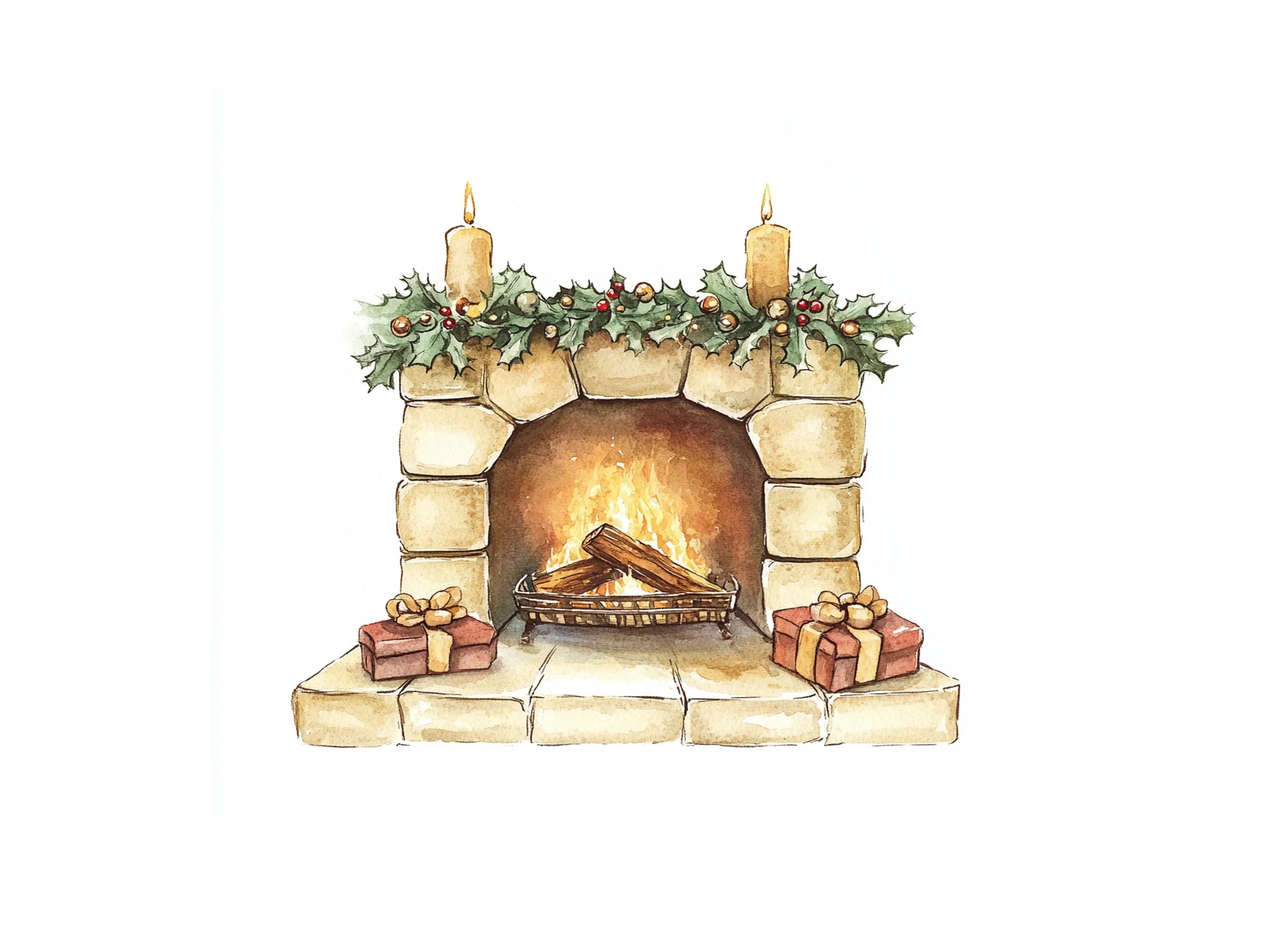 Cozy Christmas Fireplace Clipart Bundle