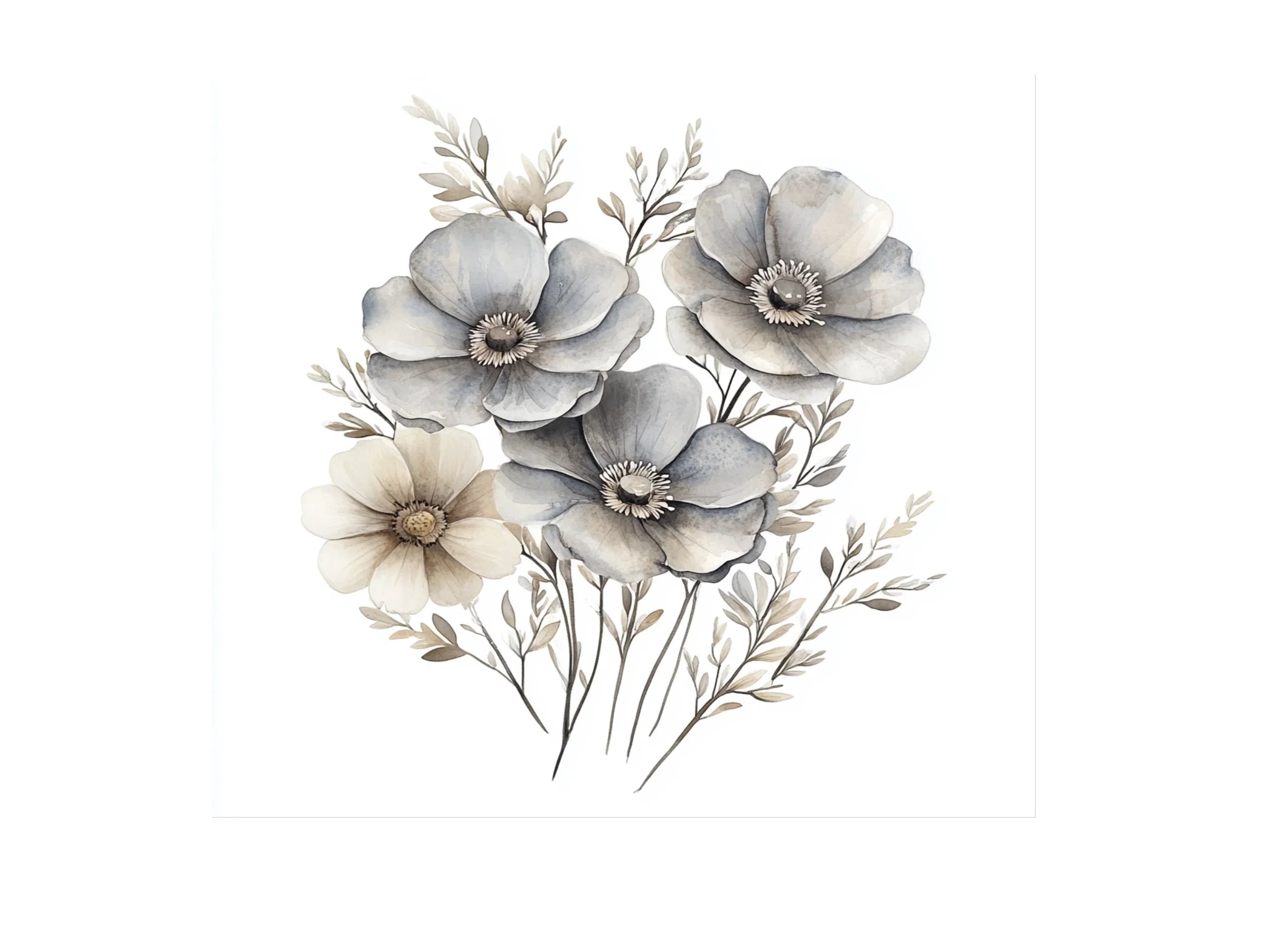 Soft Neutral Floral Clipart Bundle