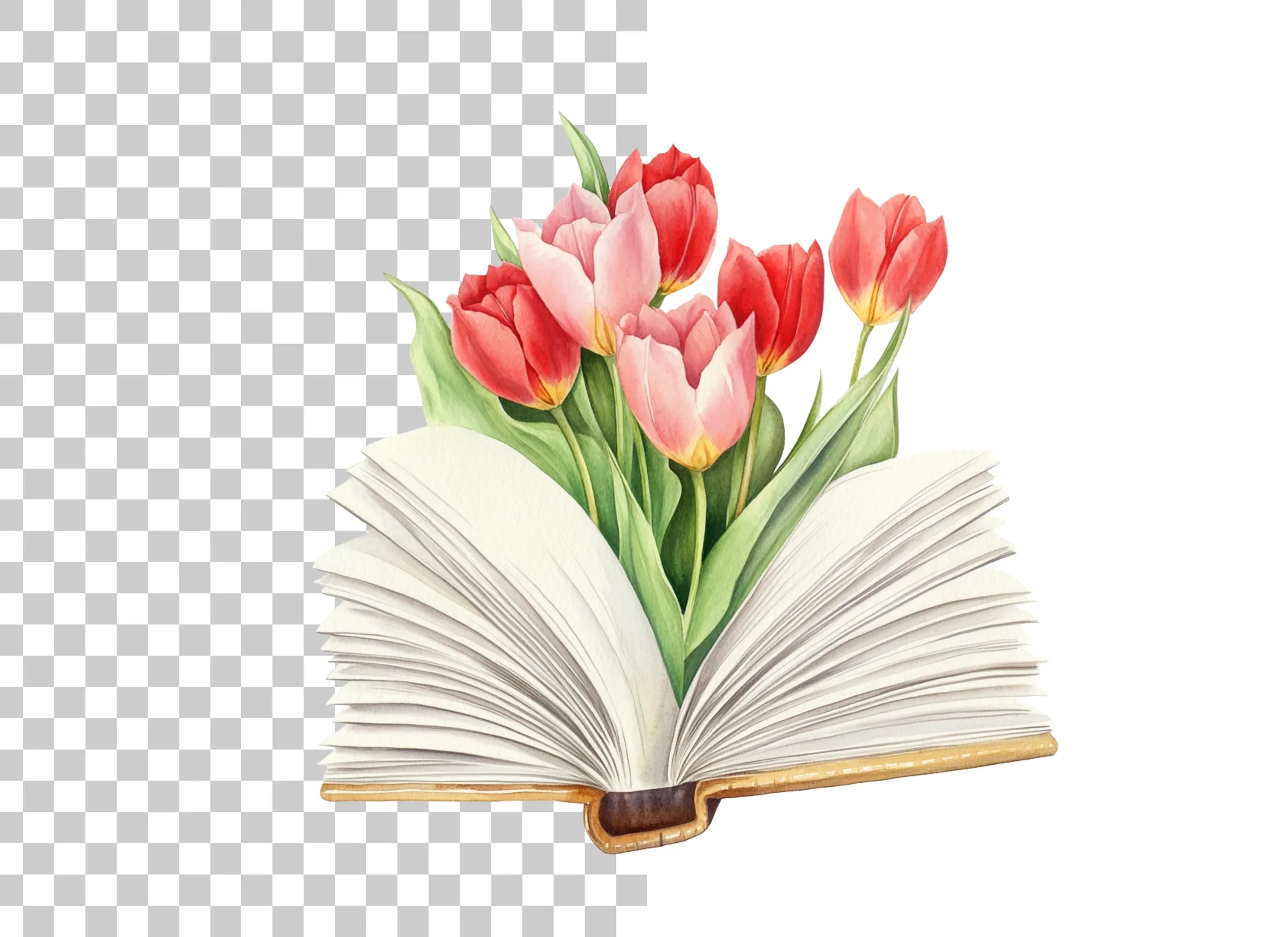 Tulip Bouquet in Open Book Clipart Bundle