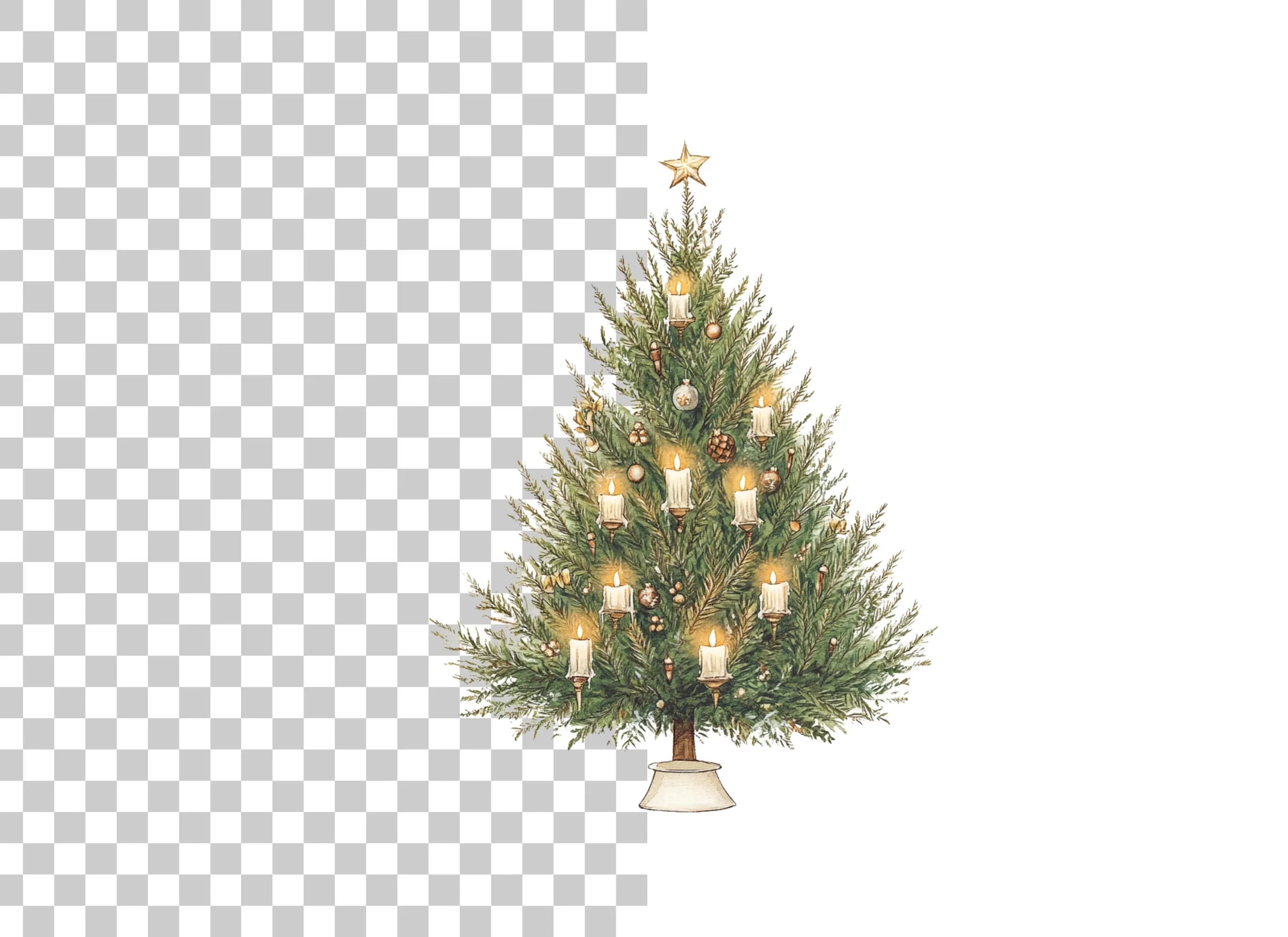 Festive Christmas Tree with Candles Clipart Bundle