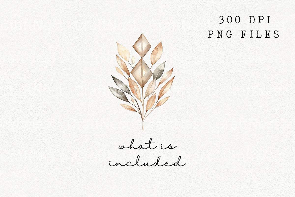Boho Earthy Leaves Gems Clipart Bundle