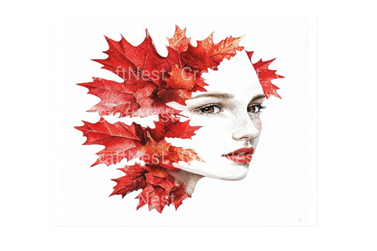 Maple Leaf Woman Silhouette Designs Clipart Bundle