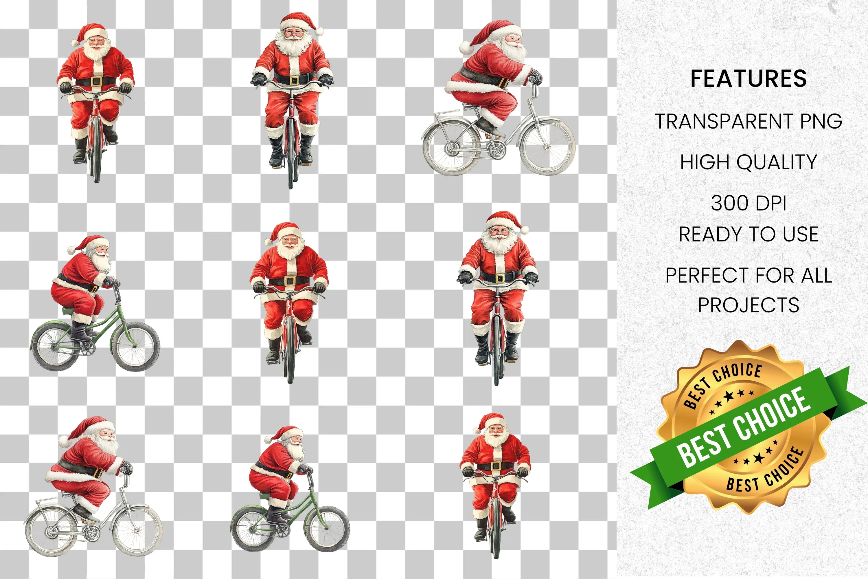 Santa Claus on Bicycle Clipart Bundle
