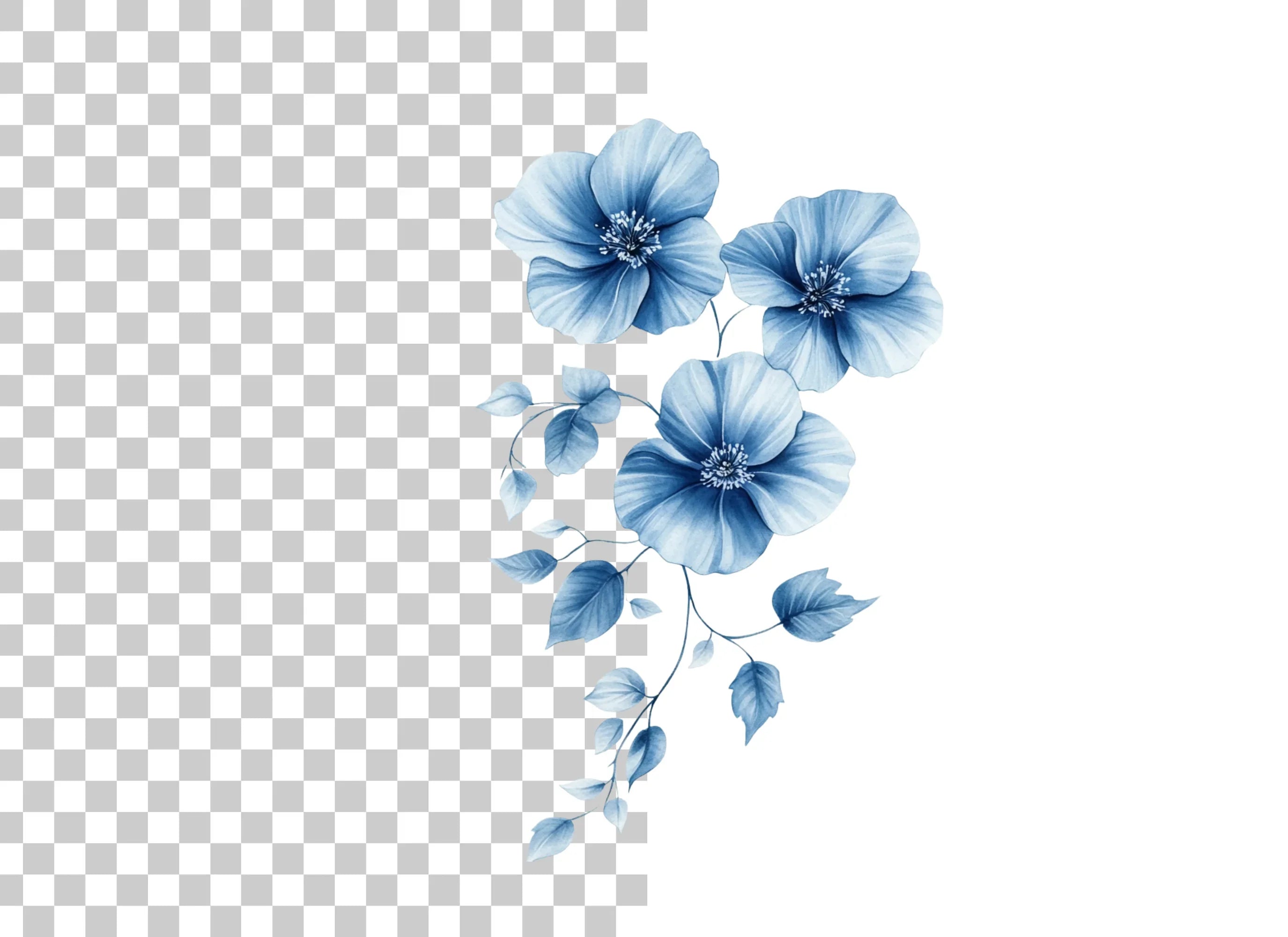 Delicate Blue Floral Arrangement Clipart Bundle