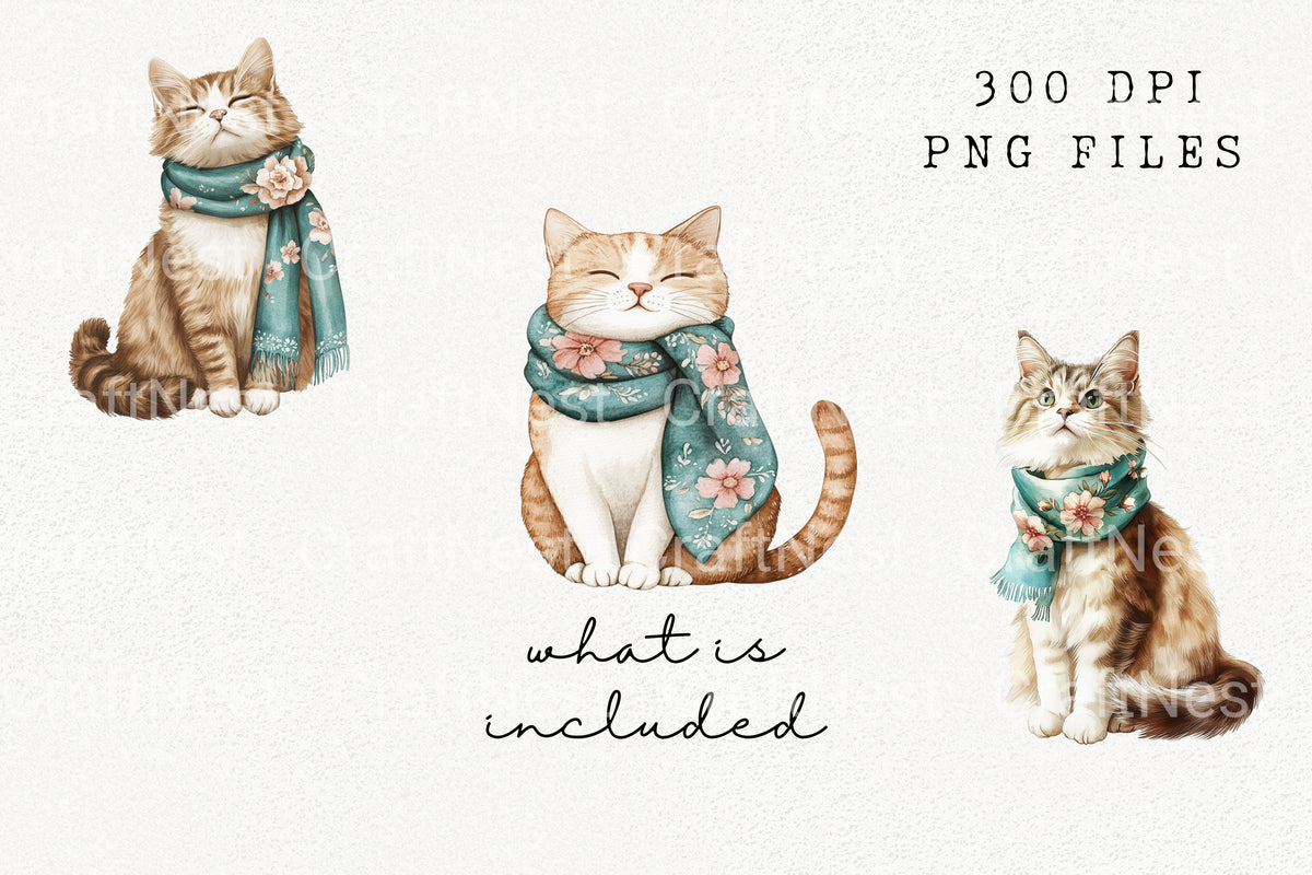 Cozy Cat Scarf Clipart Bundle