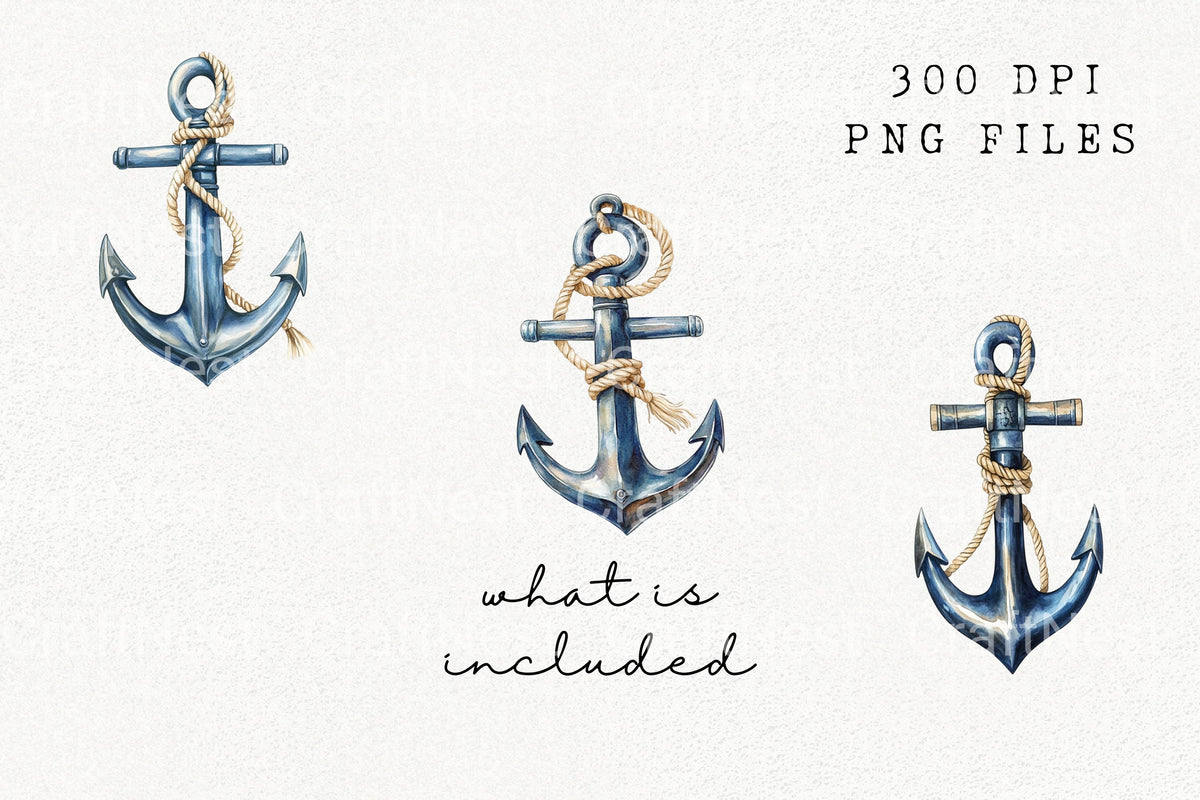 Nautical Blue Anchor Clipart Bundle