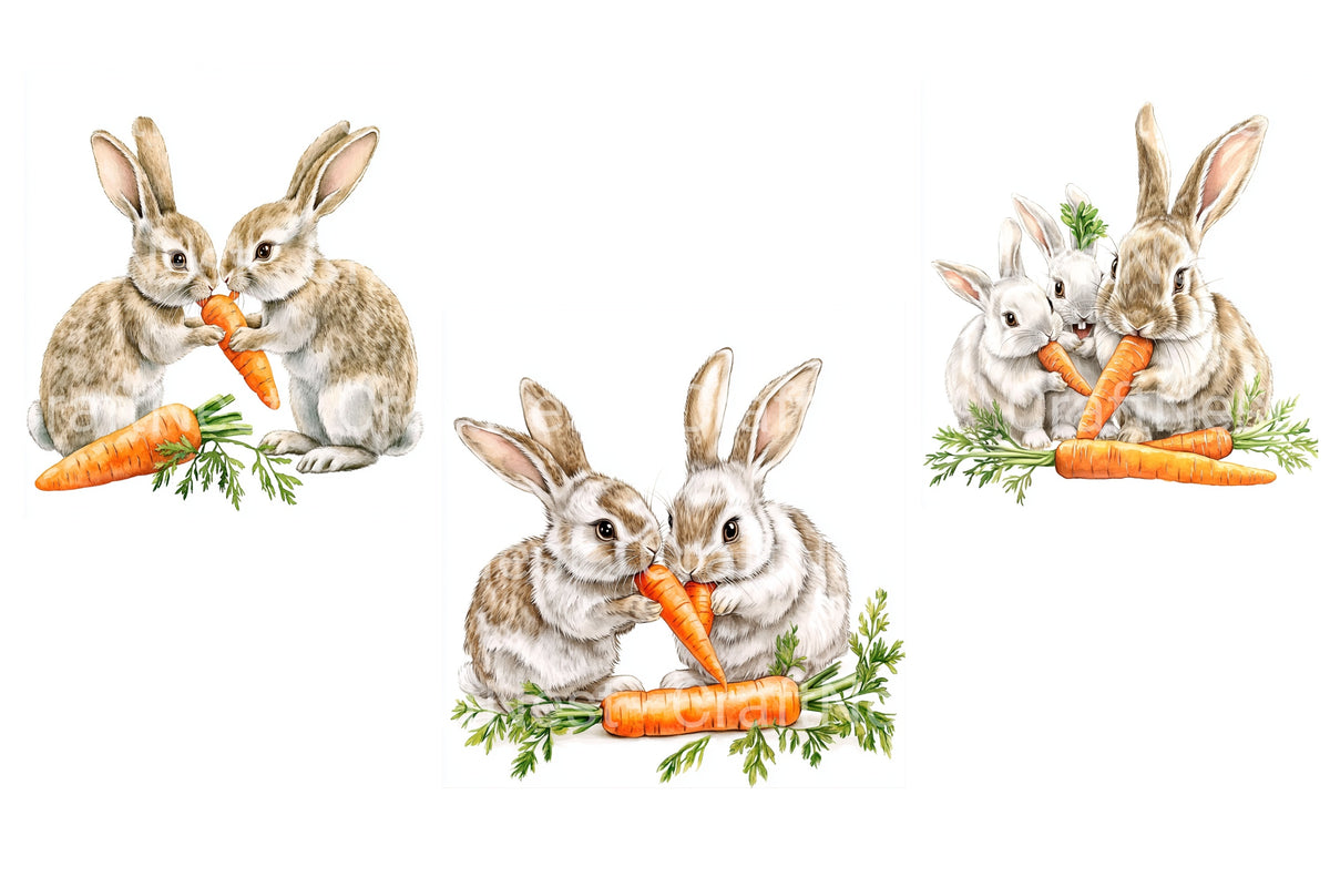 Adorable Bunny With Carrots Clipart Bundle