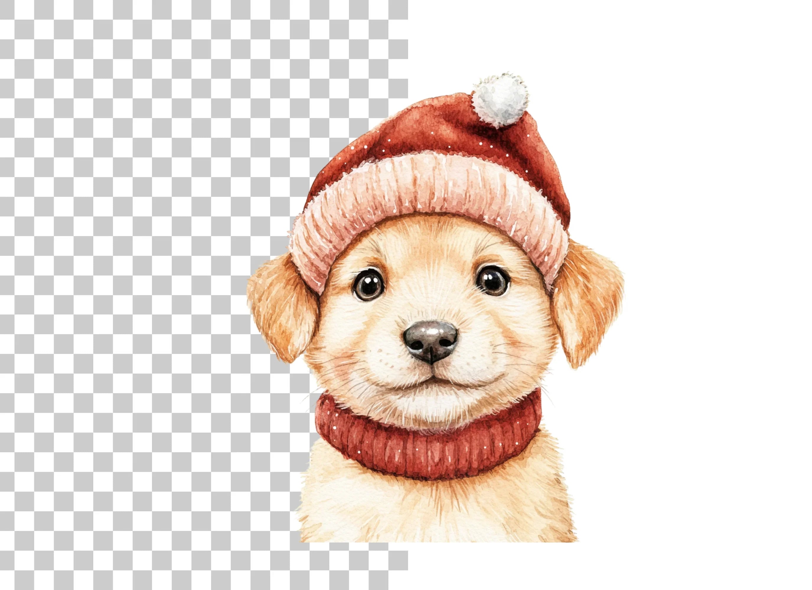 Cute Puppy in Santa Hat Clipart Bundle