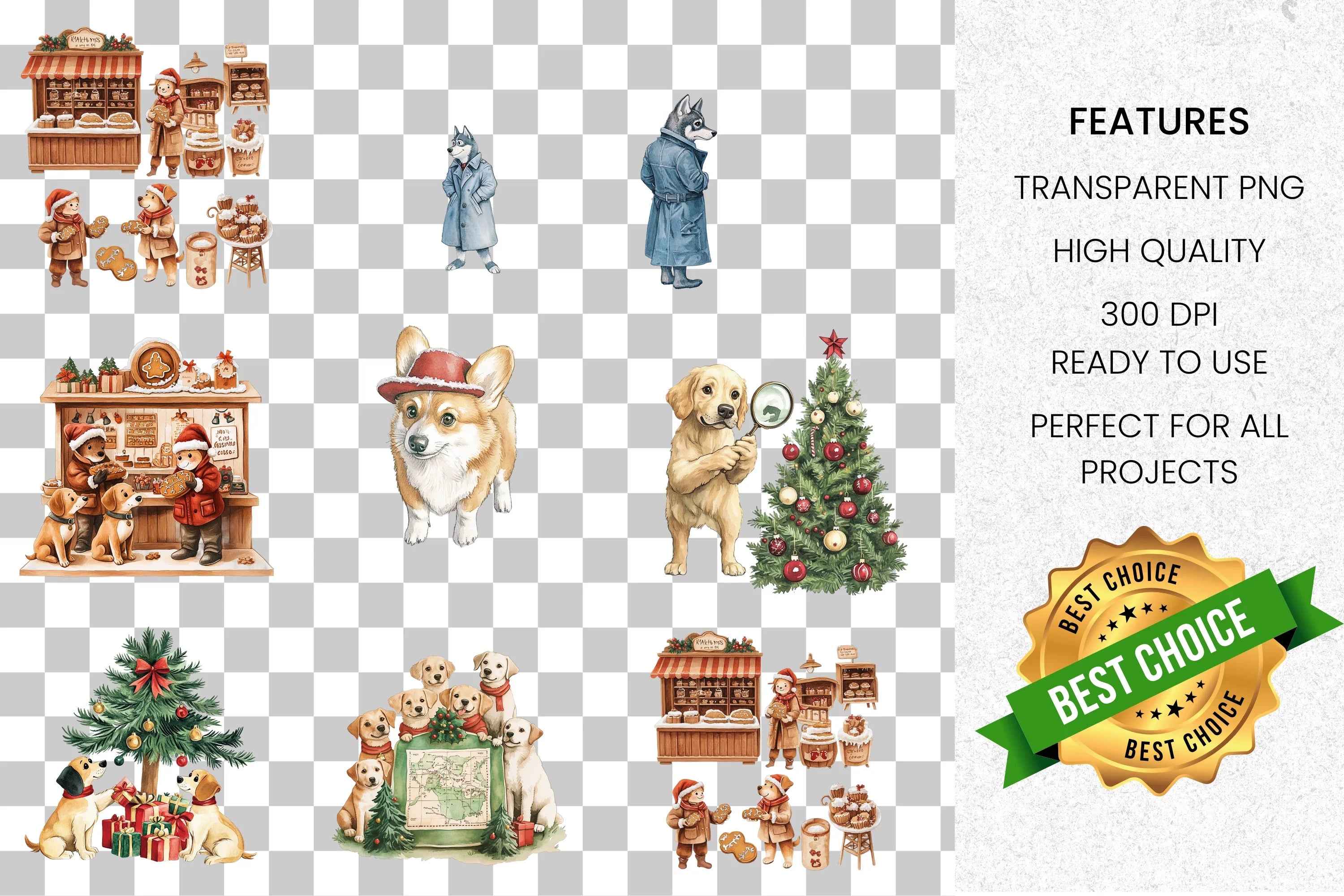 Christmas Dogs and Bakery Clipart Bundle