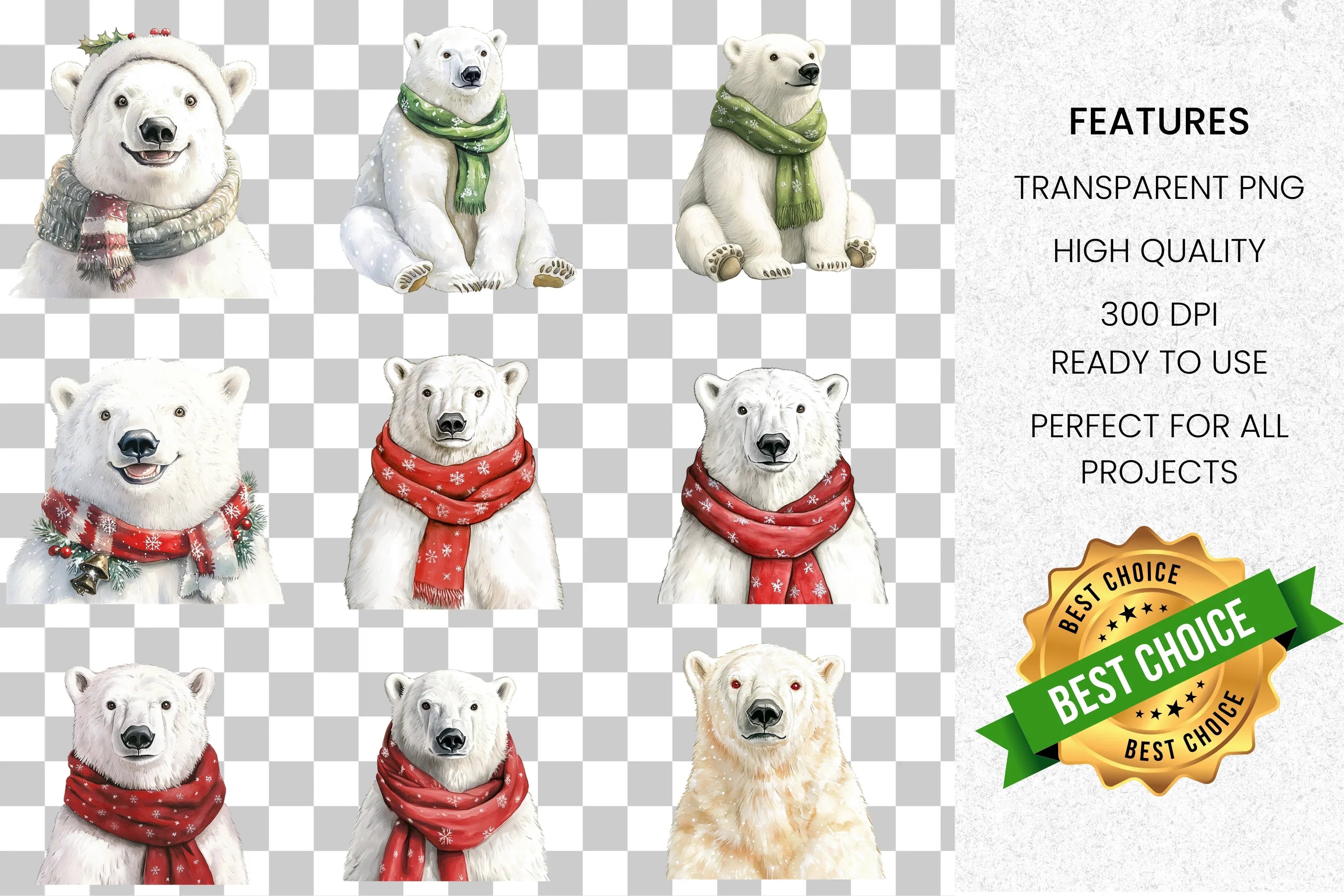 Cute Polar Bear Clipart Bundle