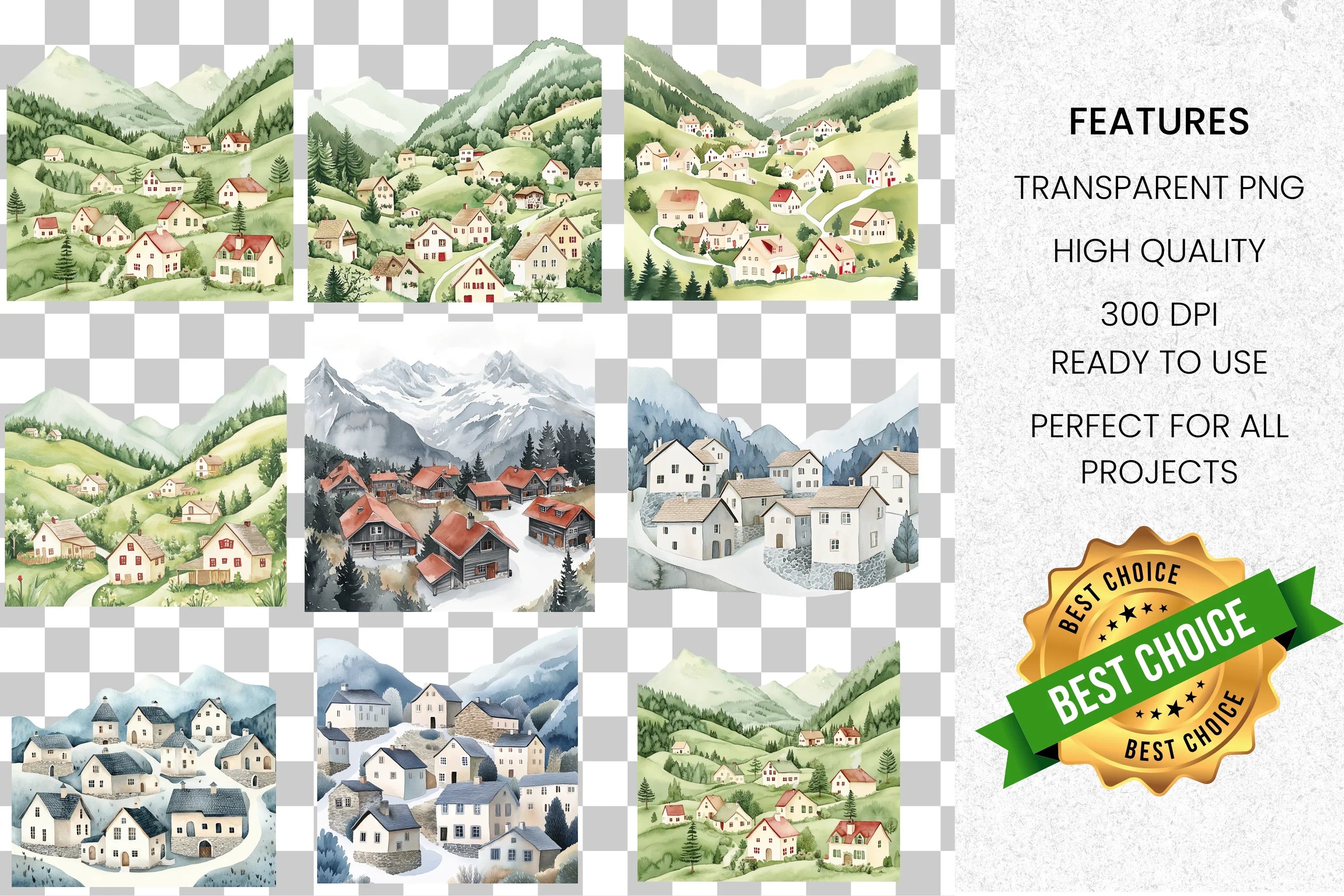 Mountain Village Clipart Bundle