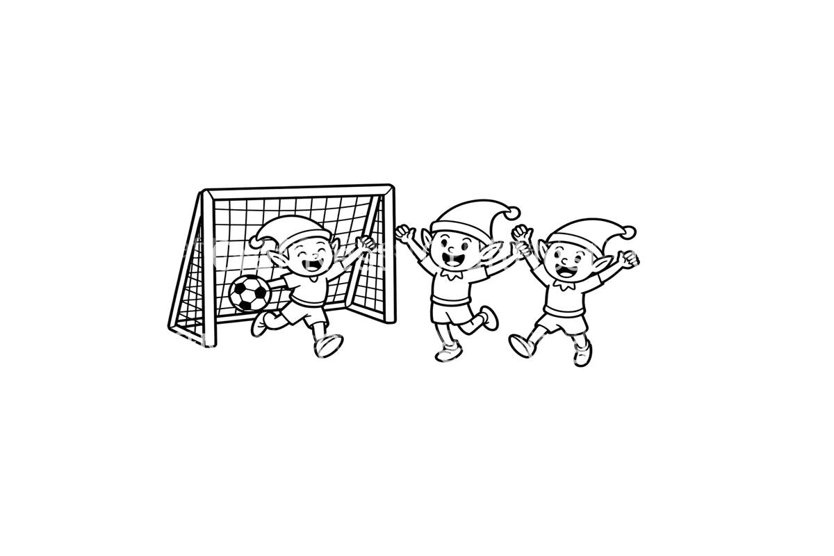 Christmas Elves Playing Soccer Coloring Books