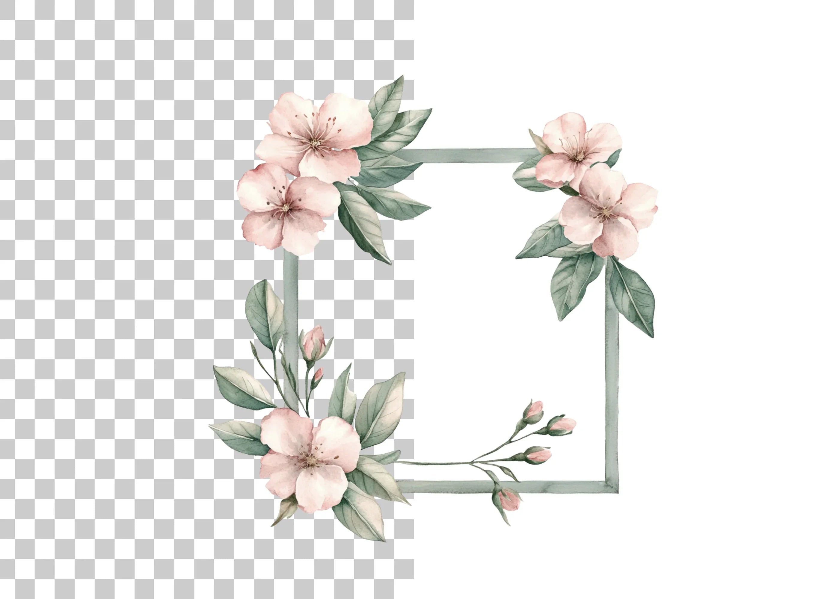 Elegant Cherry Blossom Frame Clipart Bundle