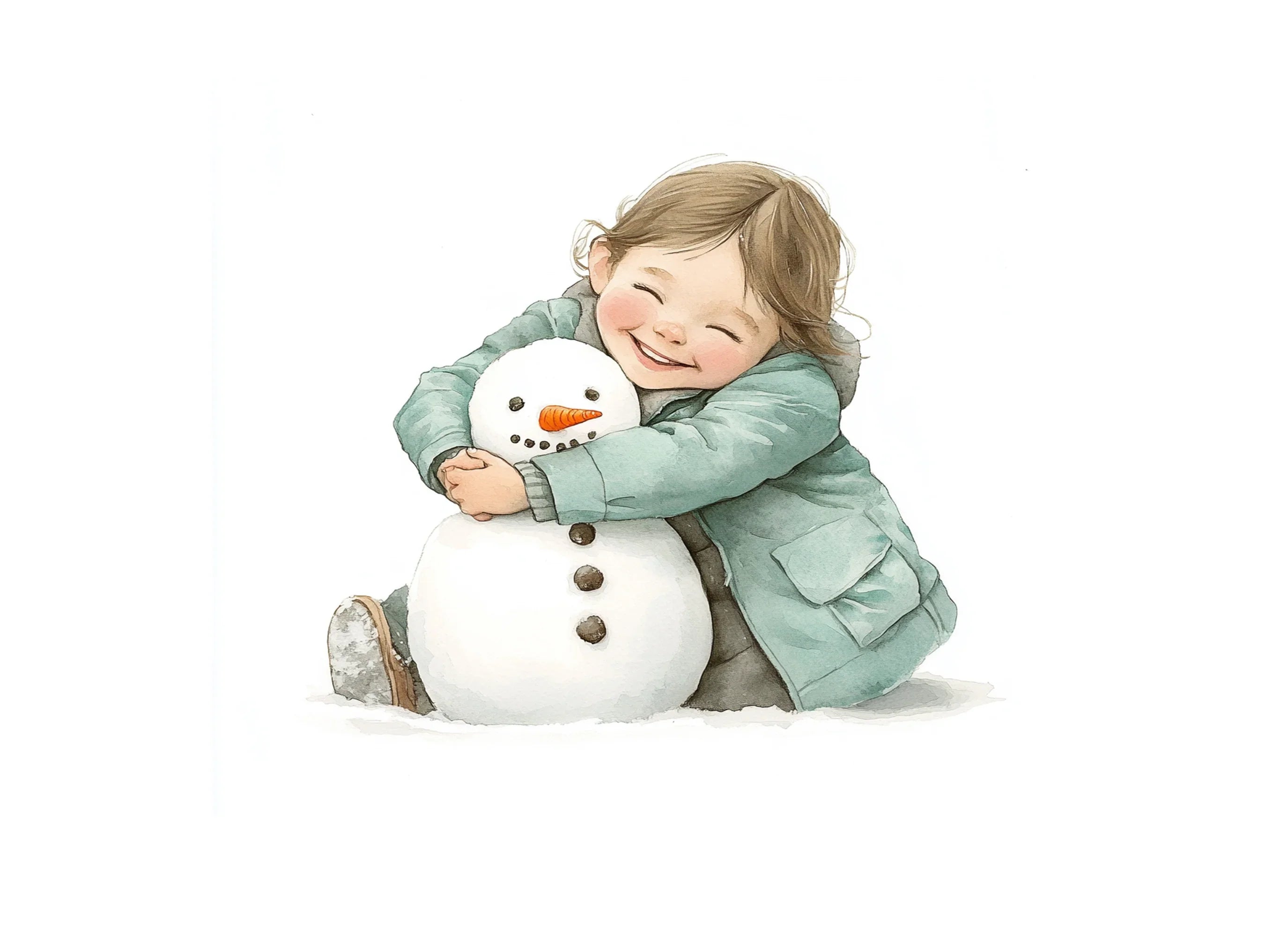 Kids Hugging Snowman Clipart Bundle