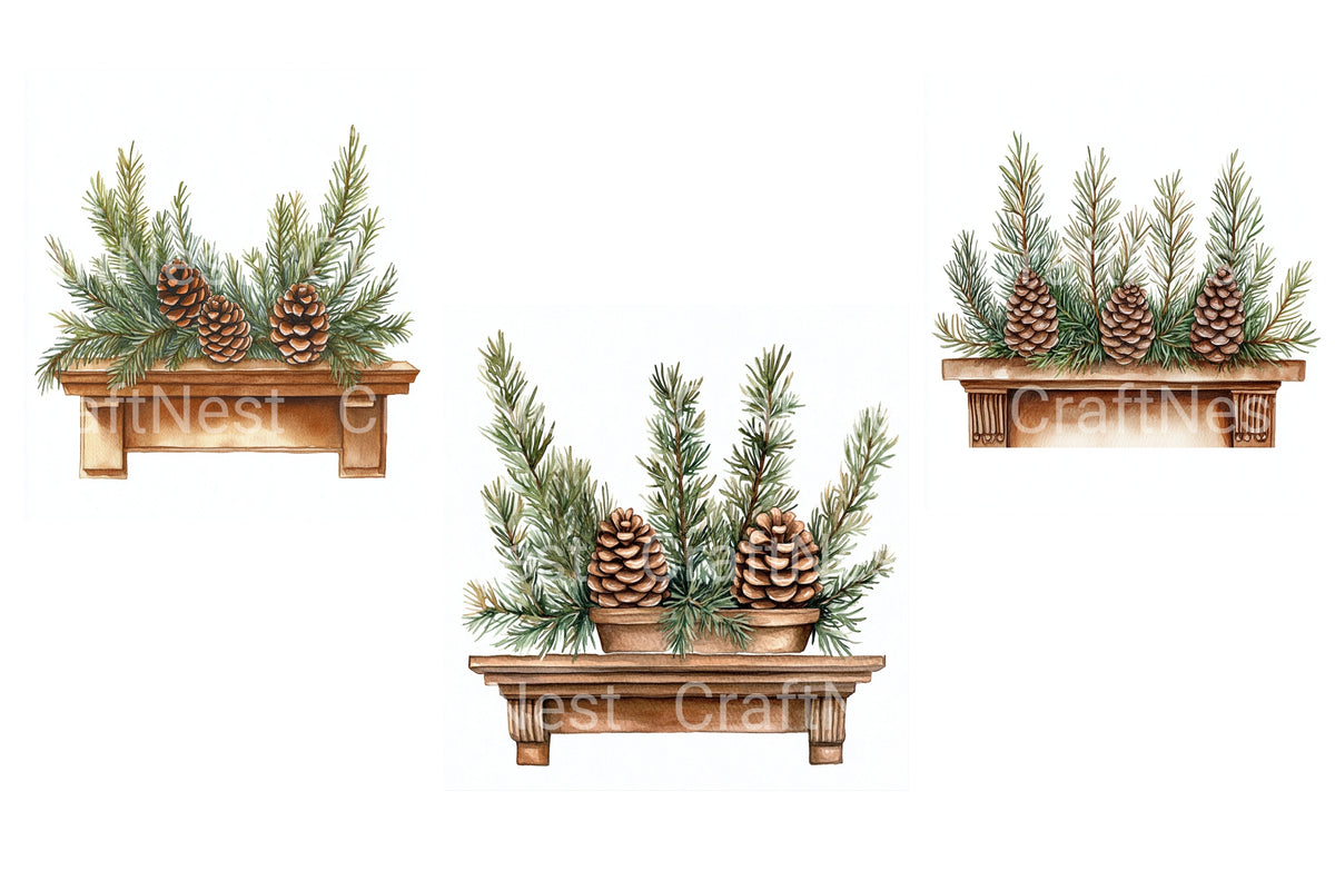 Pine Cones And Branches Clipart Bundle