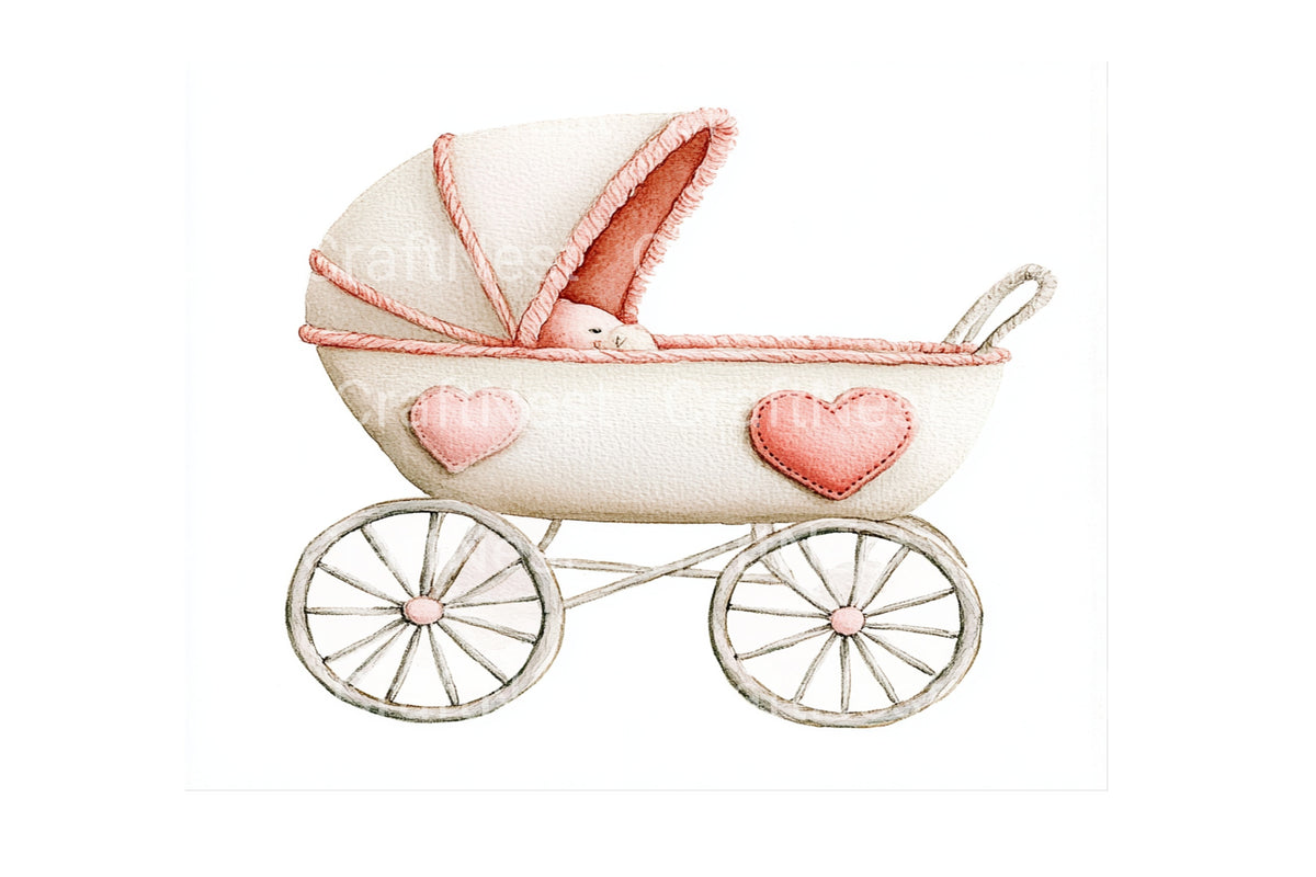 Pink Heart Strollers Illustrations Clipart Bundle