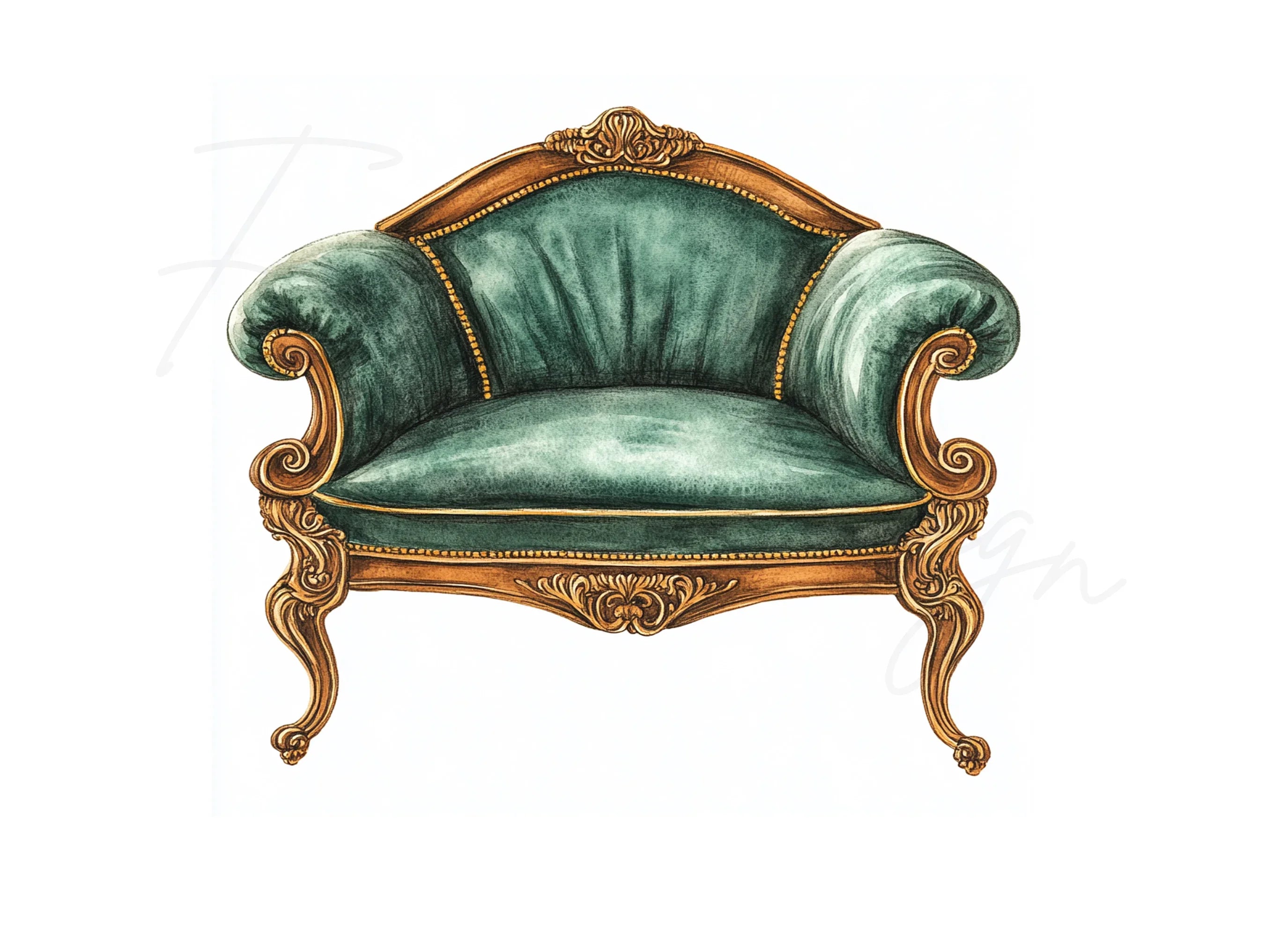 Vintage Green Armchair Clipart Bundle