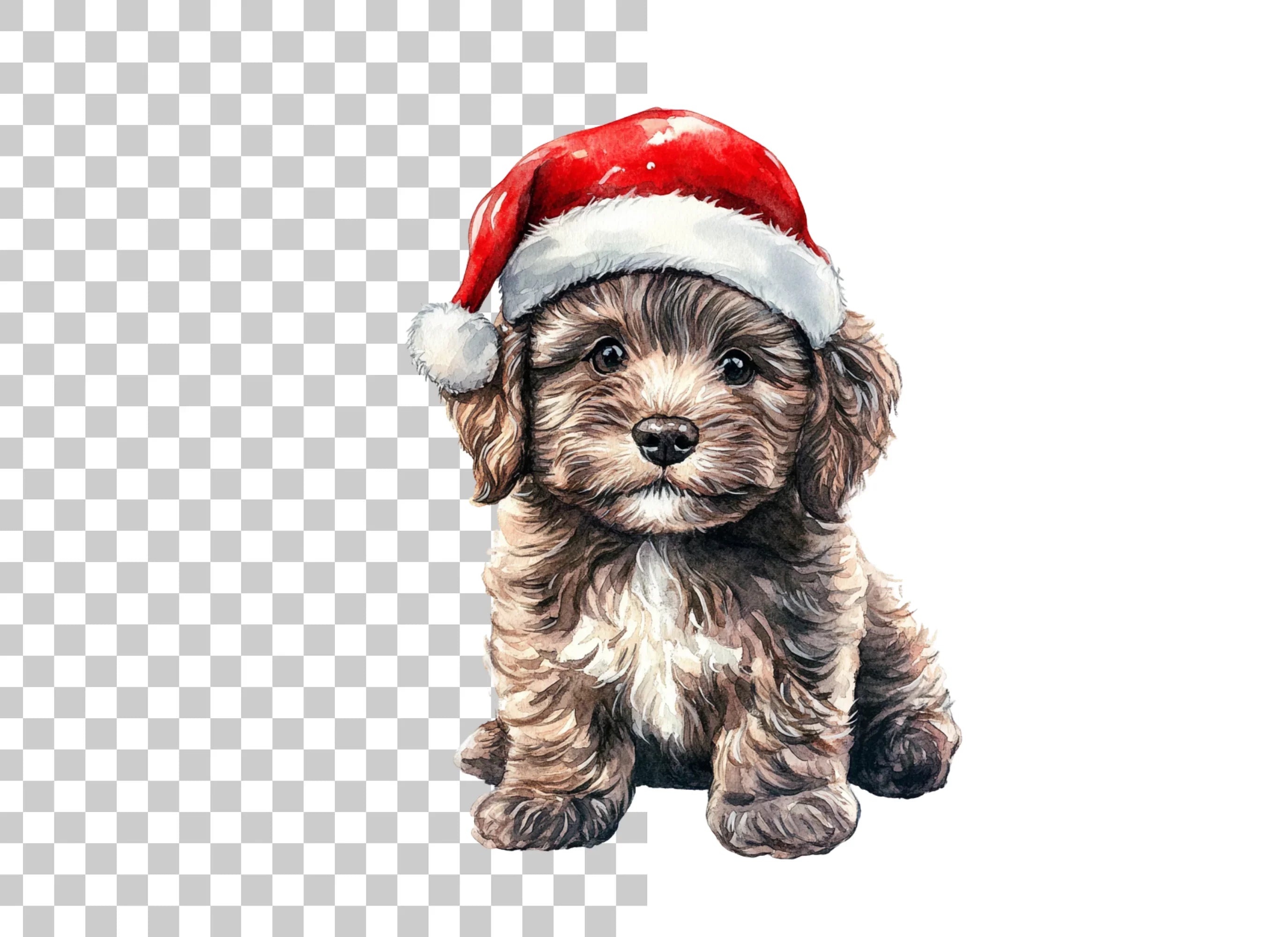 Cute Christmas Puppies with Santa Hats Clipart Bundle