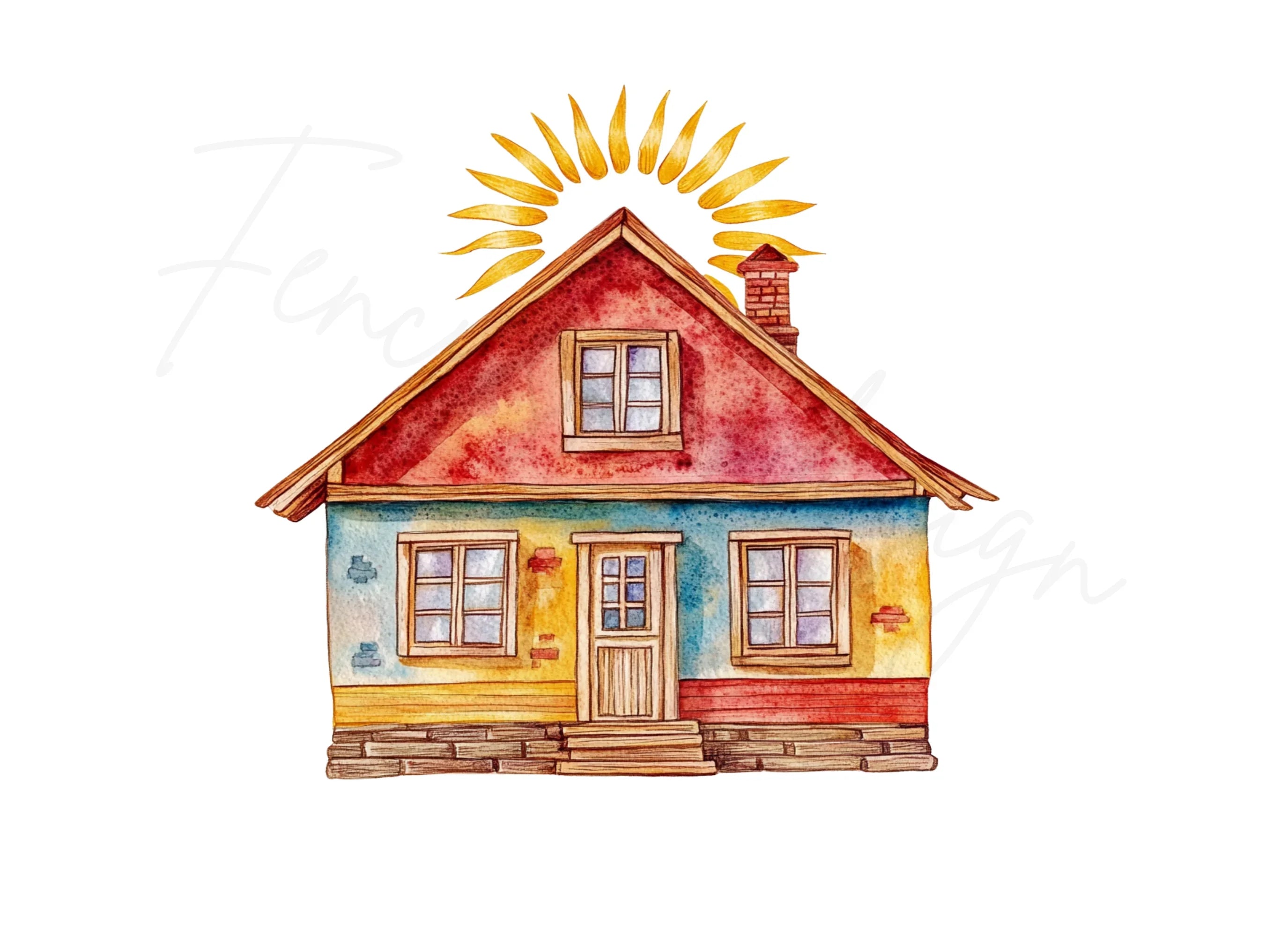 Colorful House with Sun Clipart Bundle
