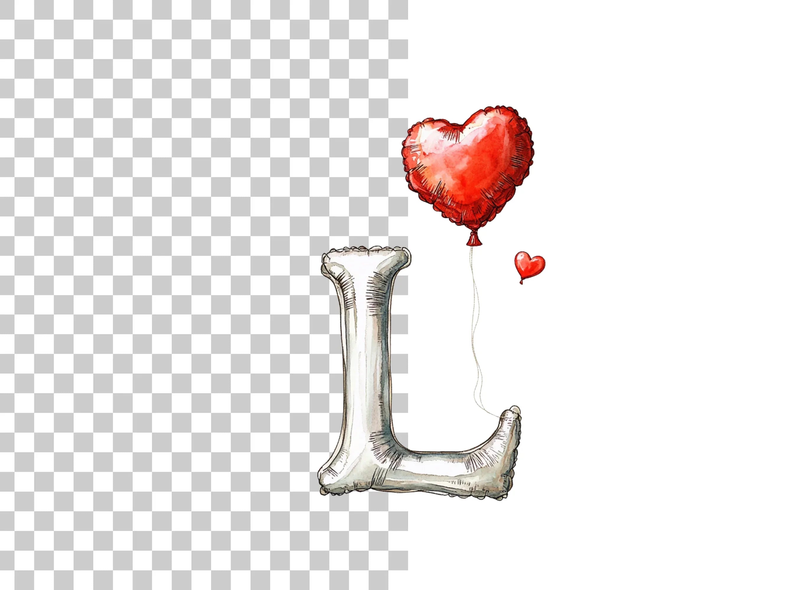 Silver Balloons with Red Hearts Clipart Bundle