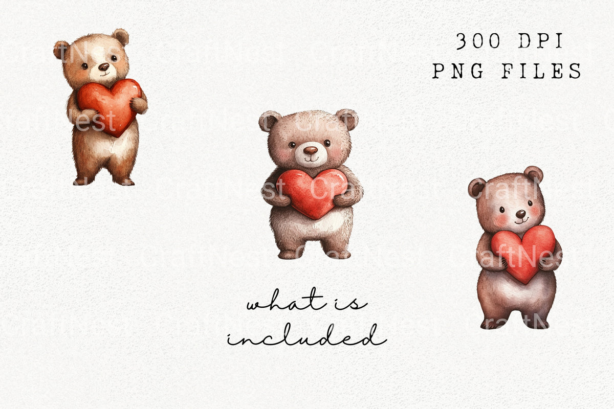 Adorable Bear With Heart Clipart Bundle