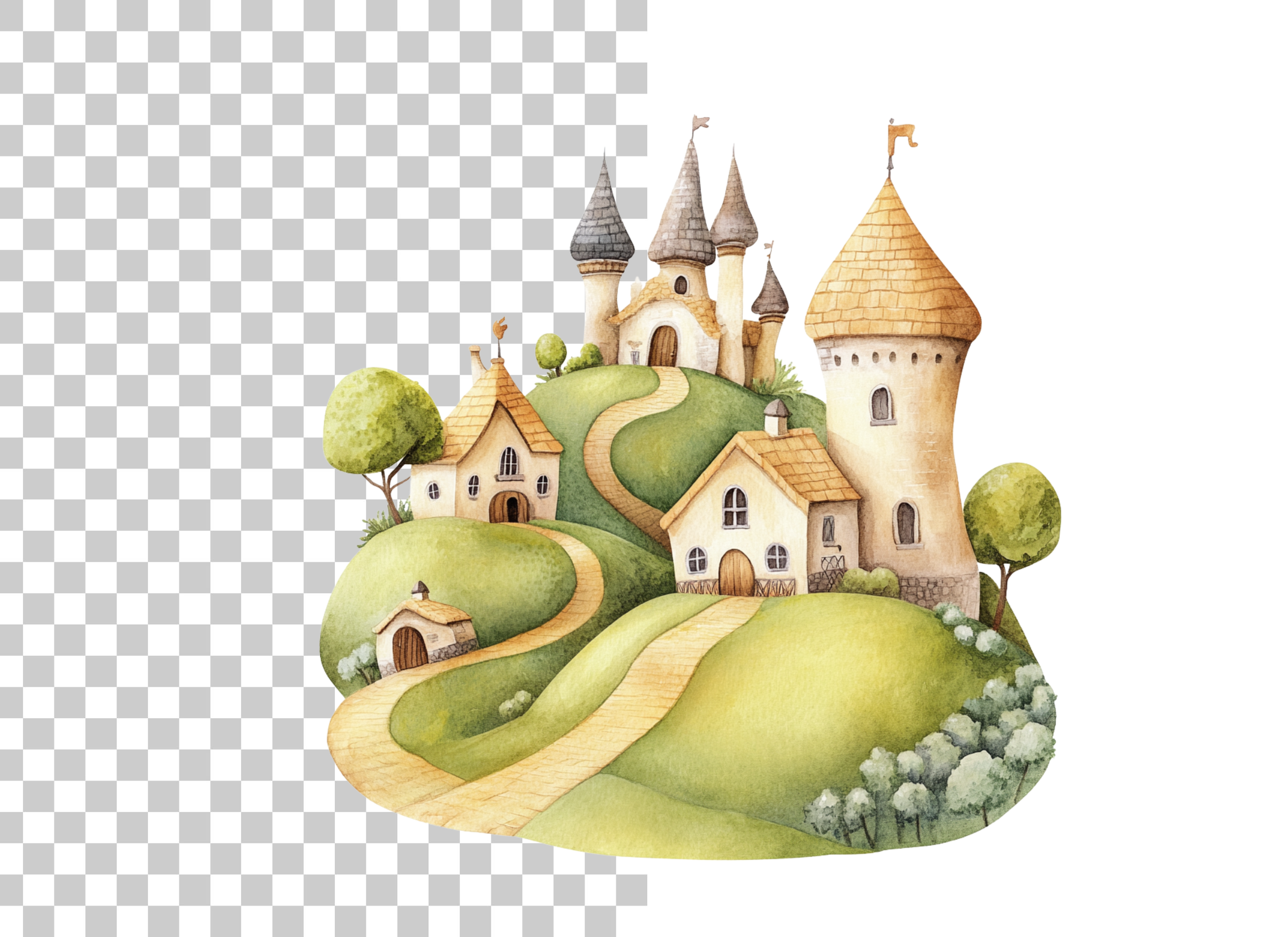 Whimsical Hilltop Castle Clipart Bundle