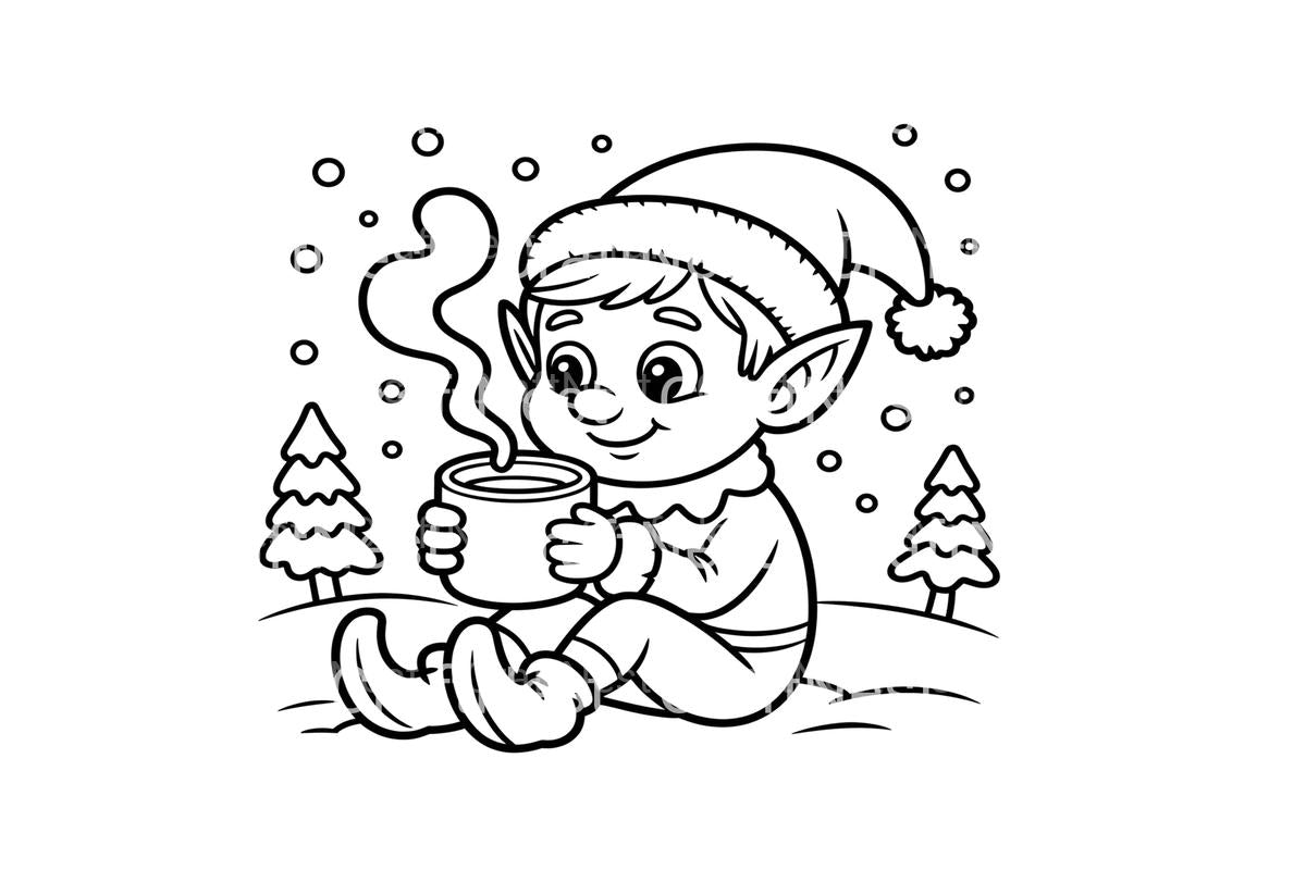 Cute Christmas Elf Hot Cocoa Coloring Books