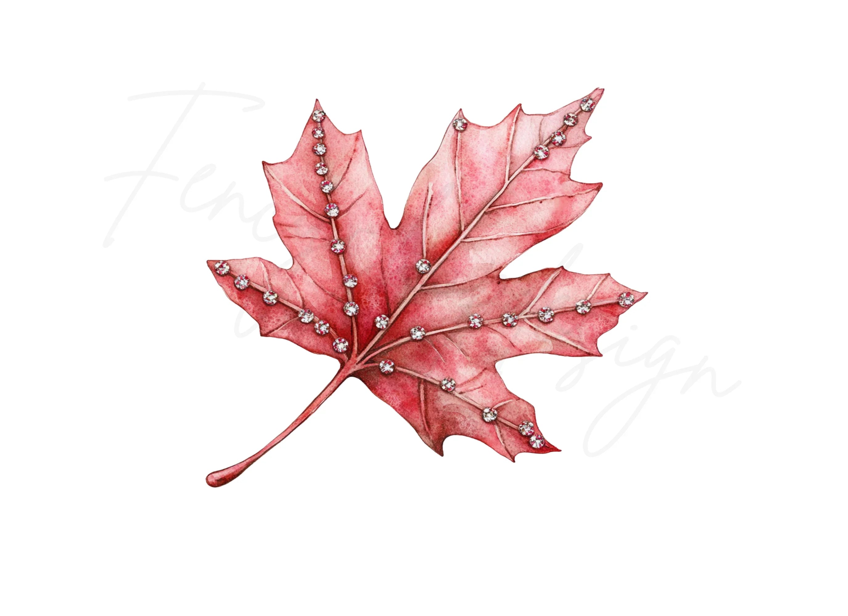 Jeweled Red Maple Leaves Clipart Bundle