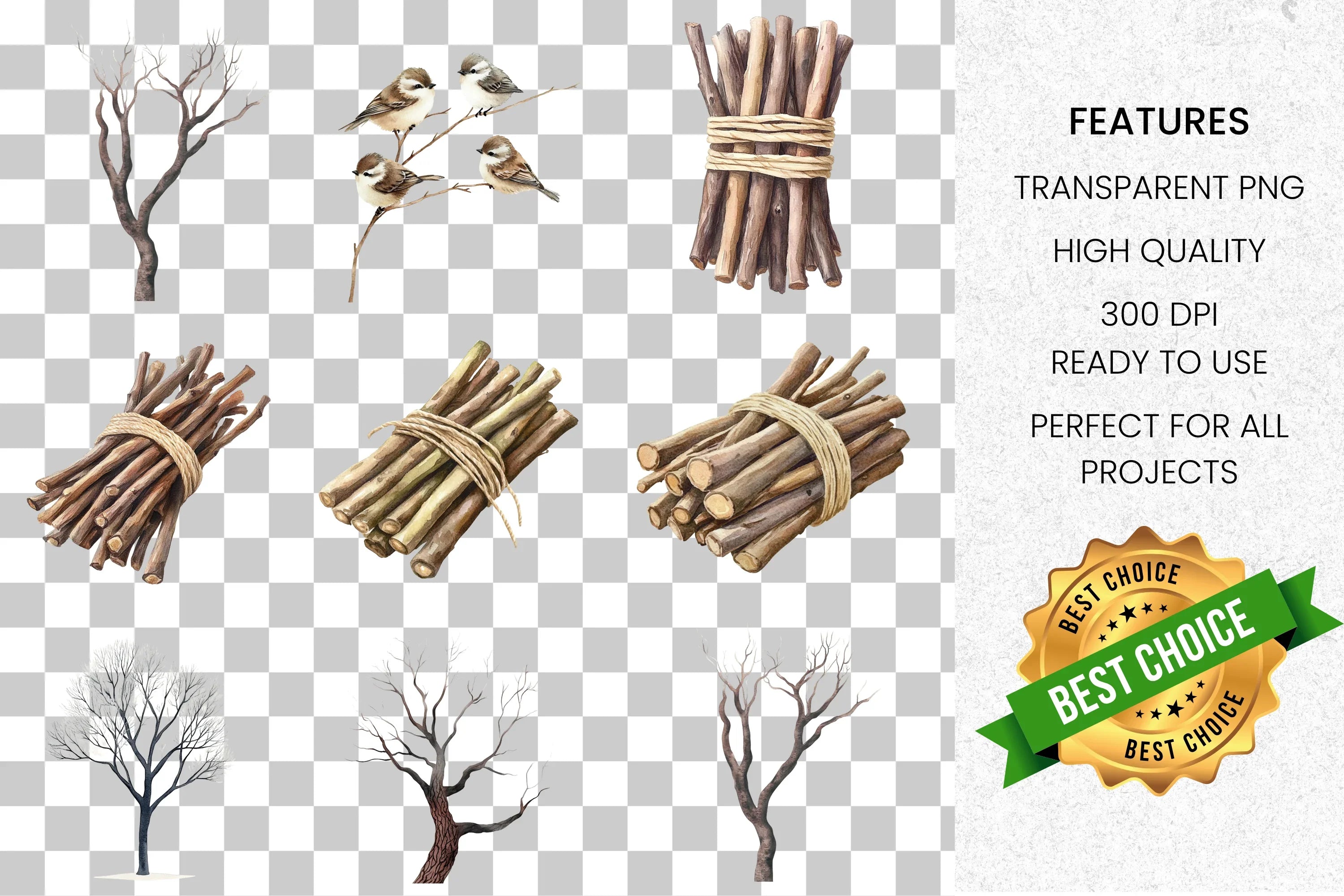 Rustic Nature Winter Elements Clipart Bundle