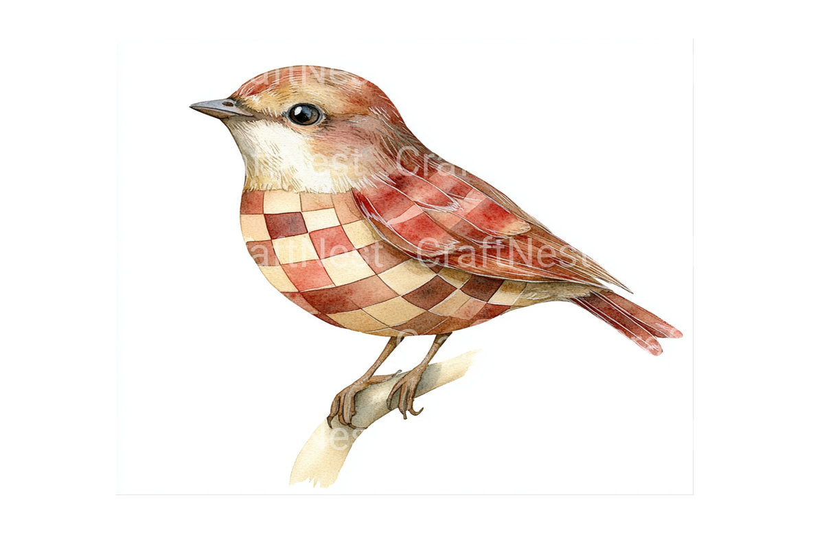 Red Checkered Birds Clipart Bundle