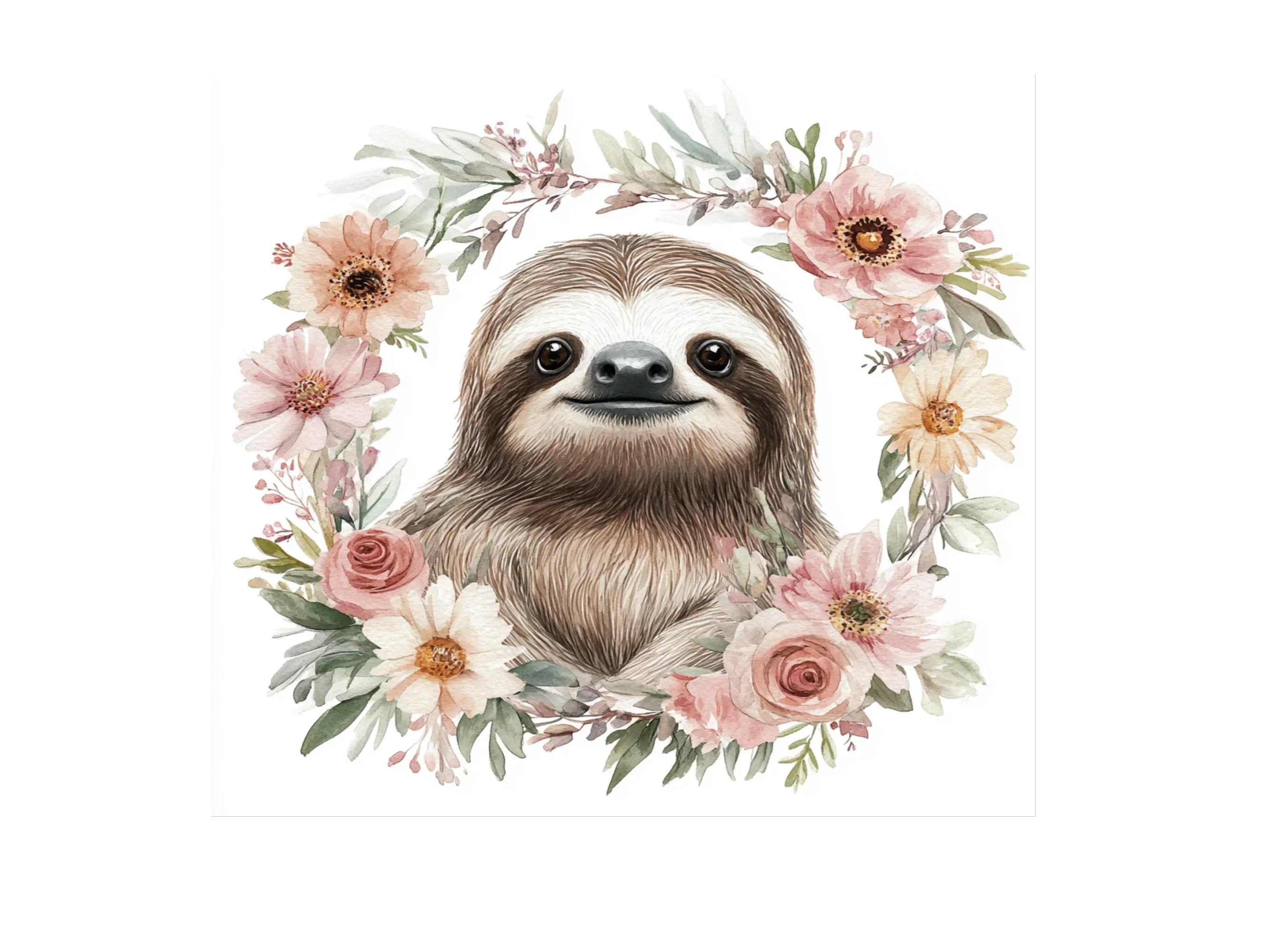 Cute Sloth Floral Wreath Clipart Bundle
