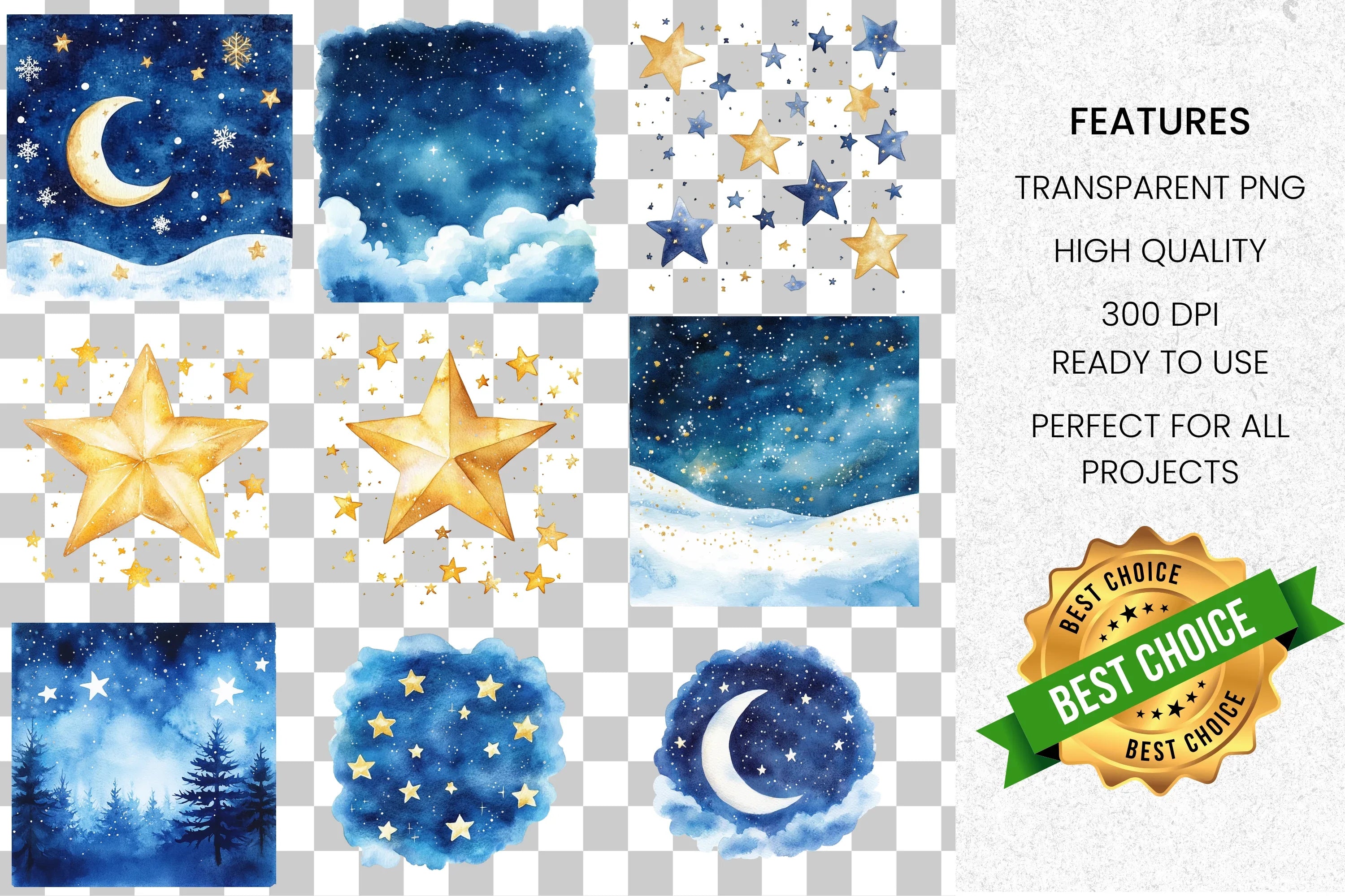 Magical Winter Night Clipart Bundle