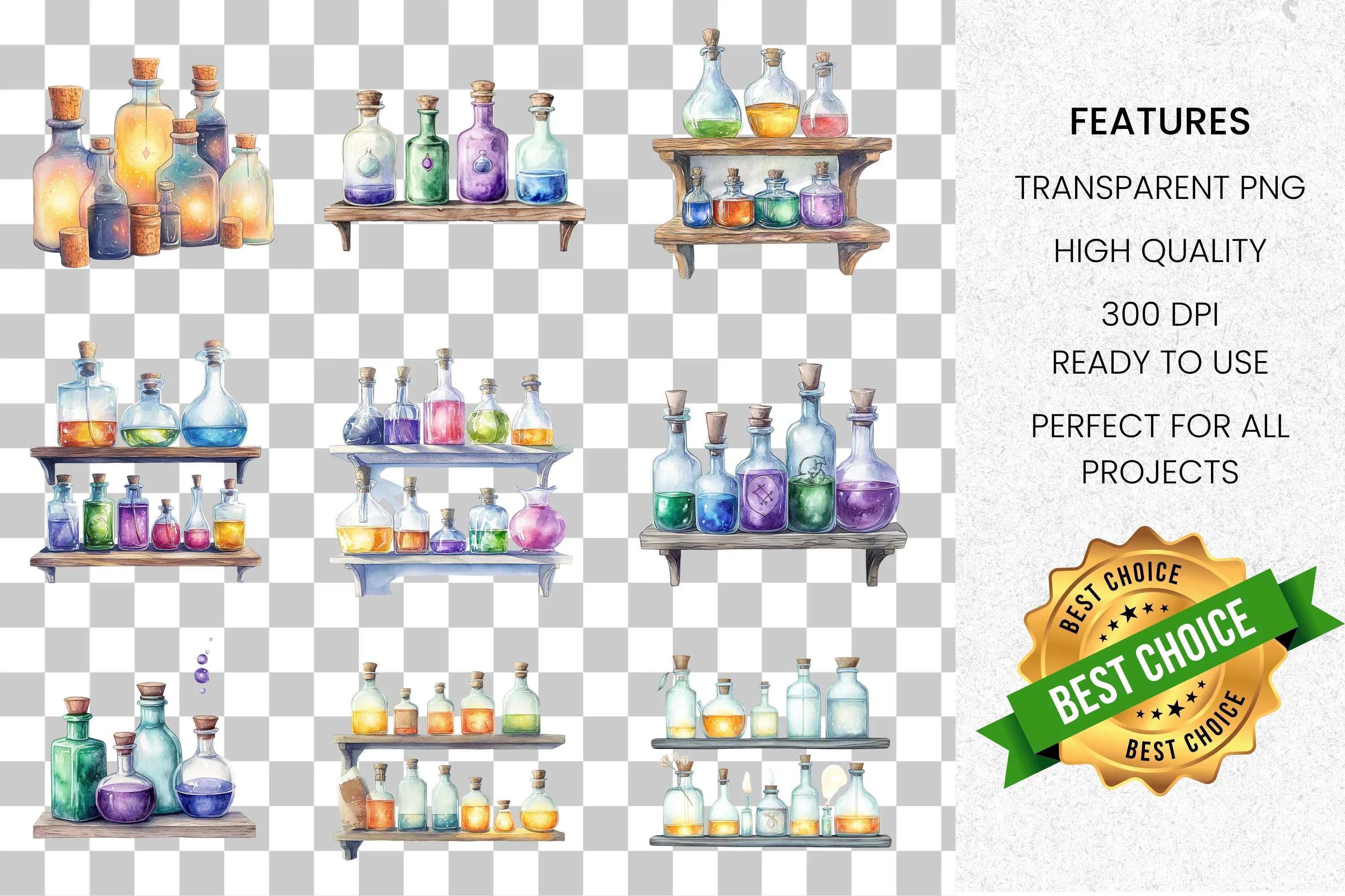 Potion Bottles Elixirs Clipart Bundle