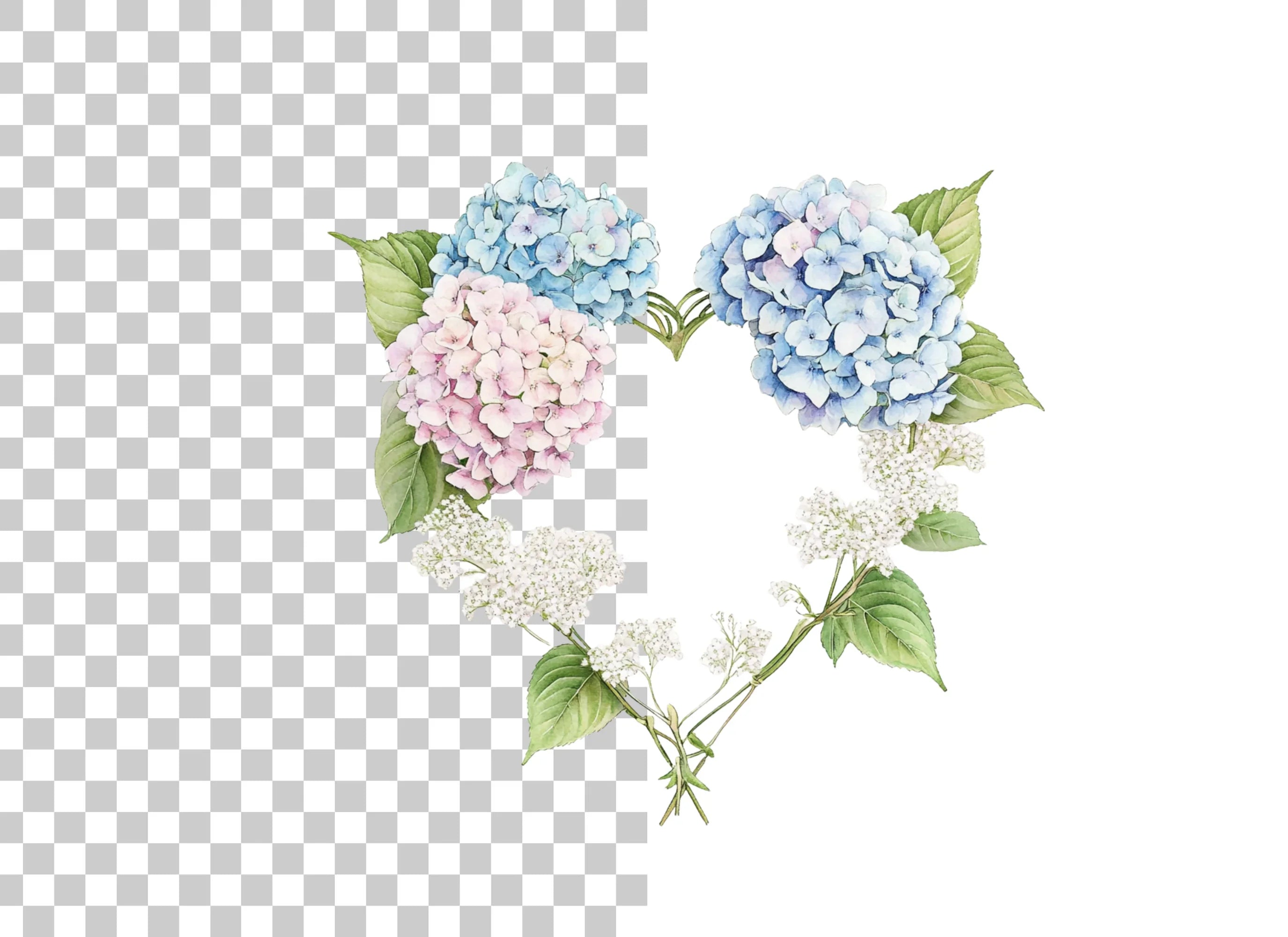 Hydrangea Heart Wreath Clipart Bundle