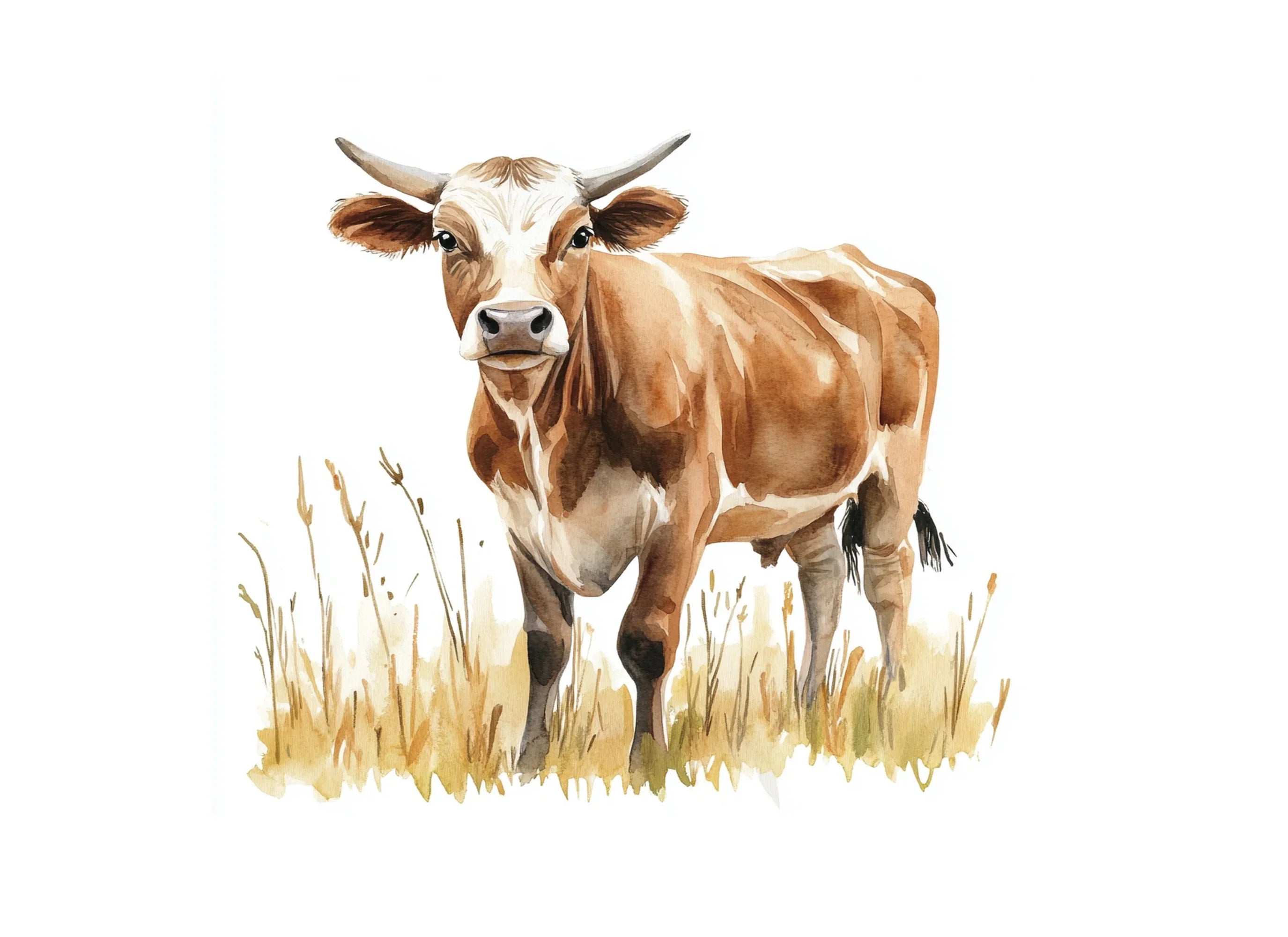 Brown Cow in Grass Clipart Bundle