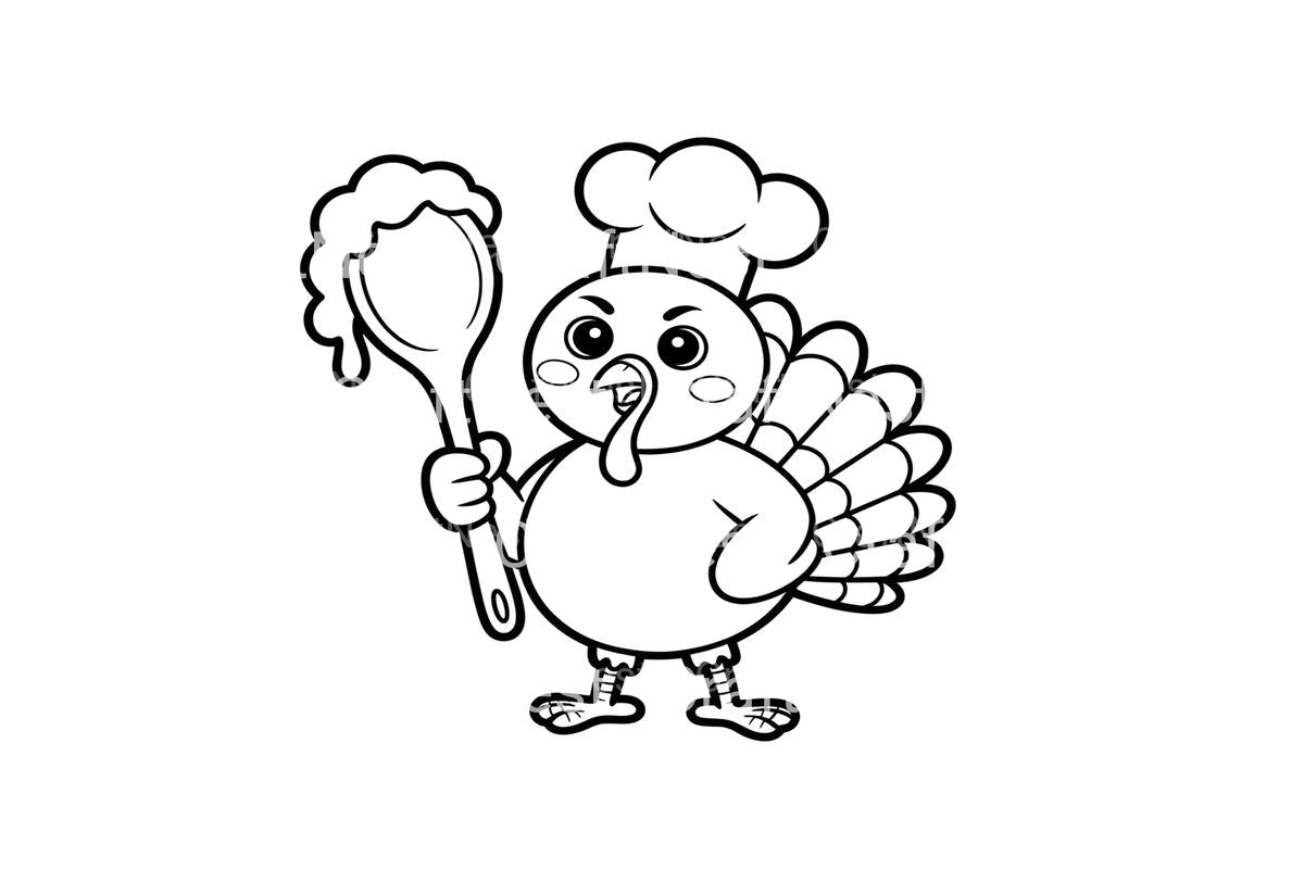 Cute Turkey Chef Coloring Books