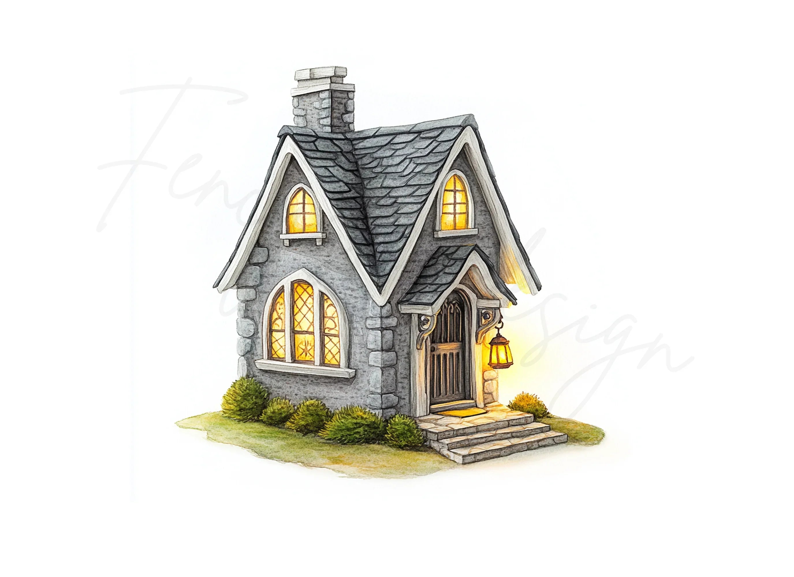 Whimsical Stone Cottage Clipart Bundle