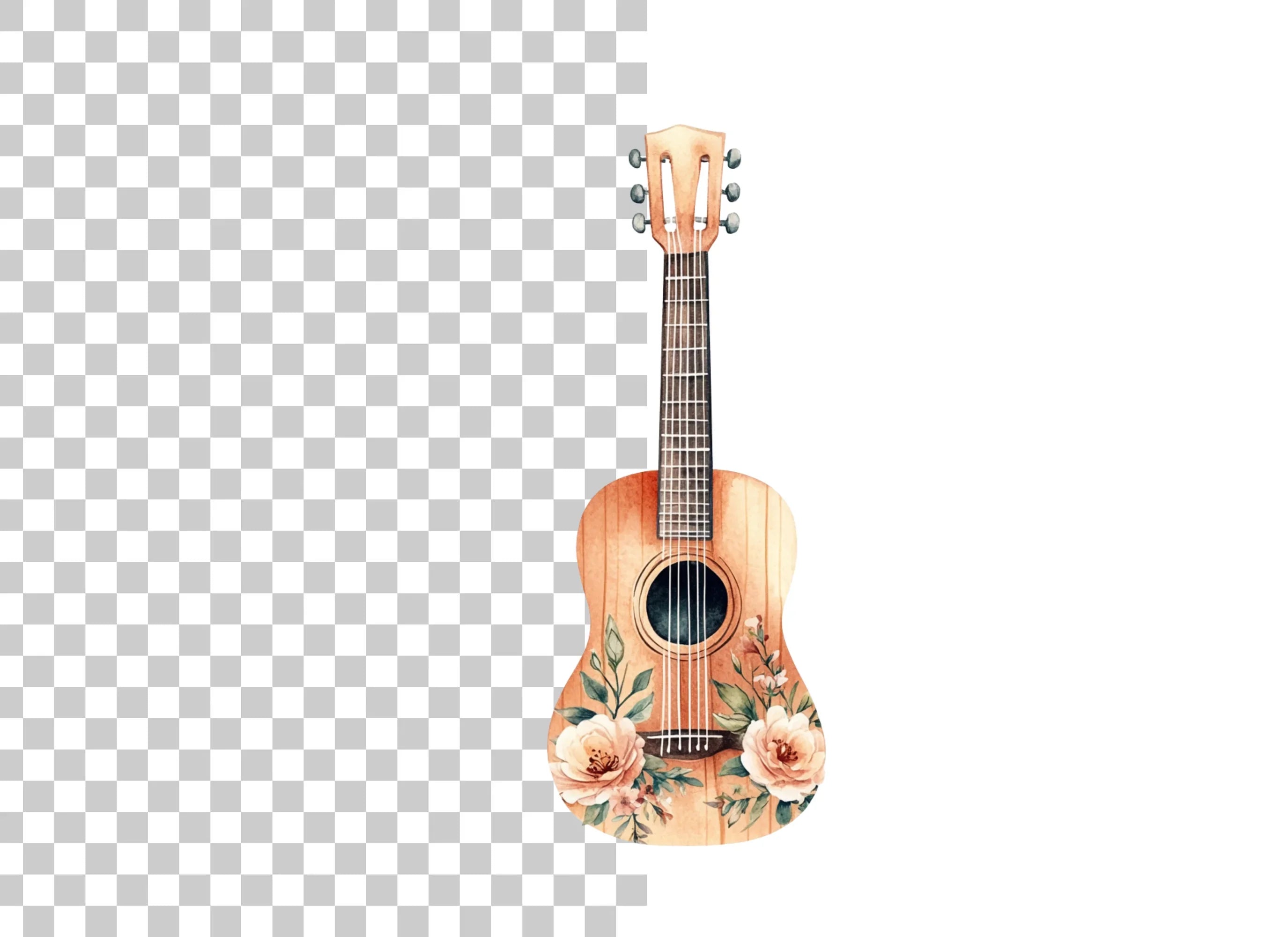 Floral Acoustic Guitar Clipart Bundle