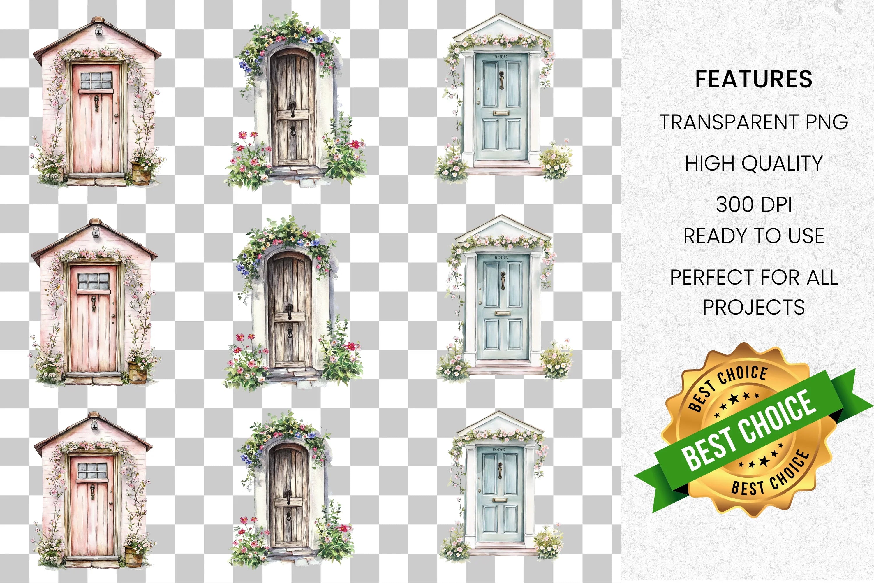 Whimsical Floral Door Clipart Bundle